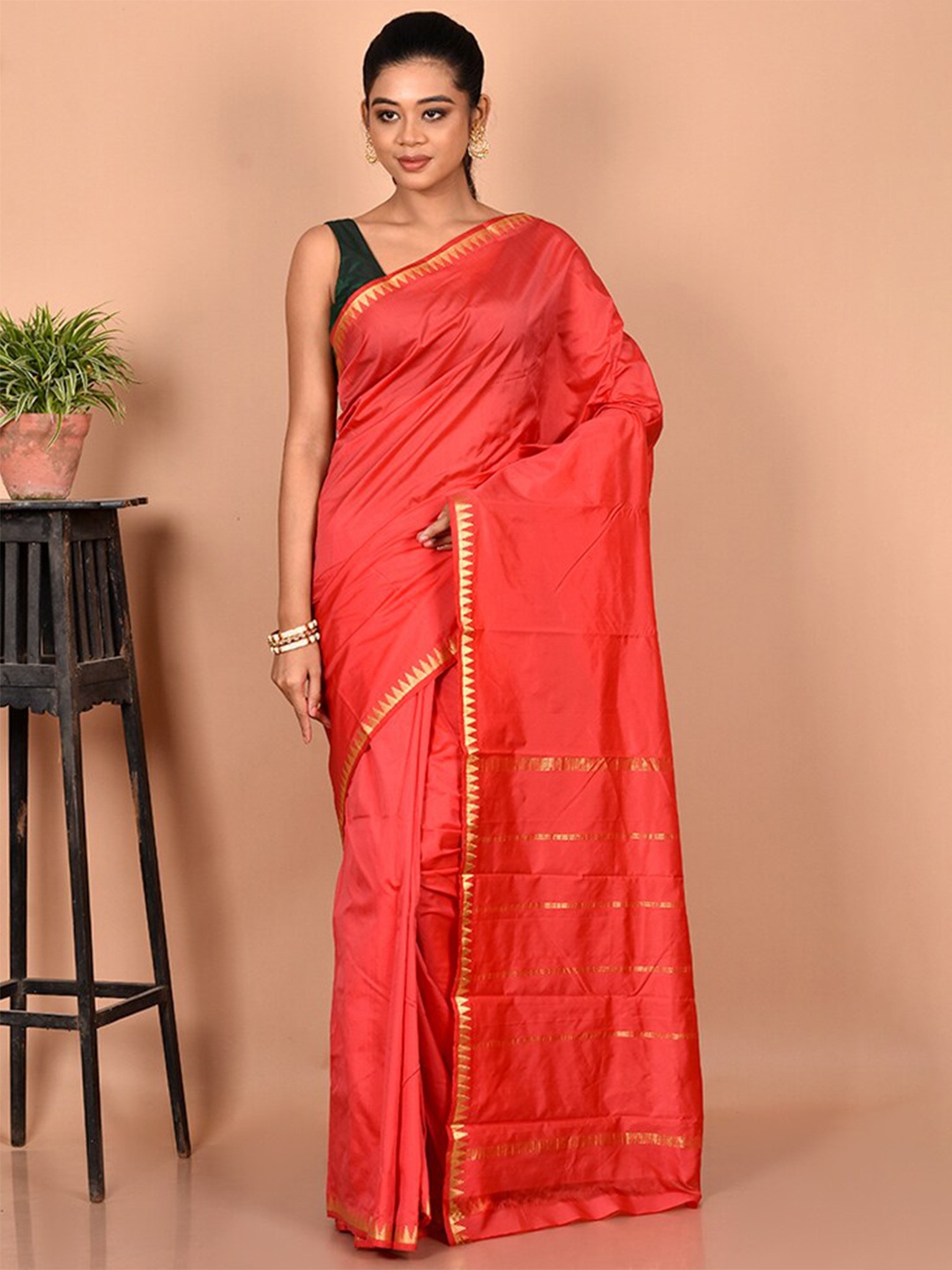 

AllSilks Zari Silk Blend Kanjeevaram Saree, Orange