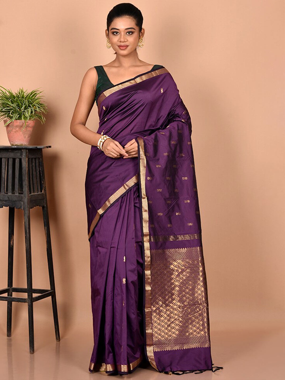 

AllSilks Woven Design Zari Silk Blend Kanjeevaram Saree, Purple