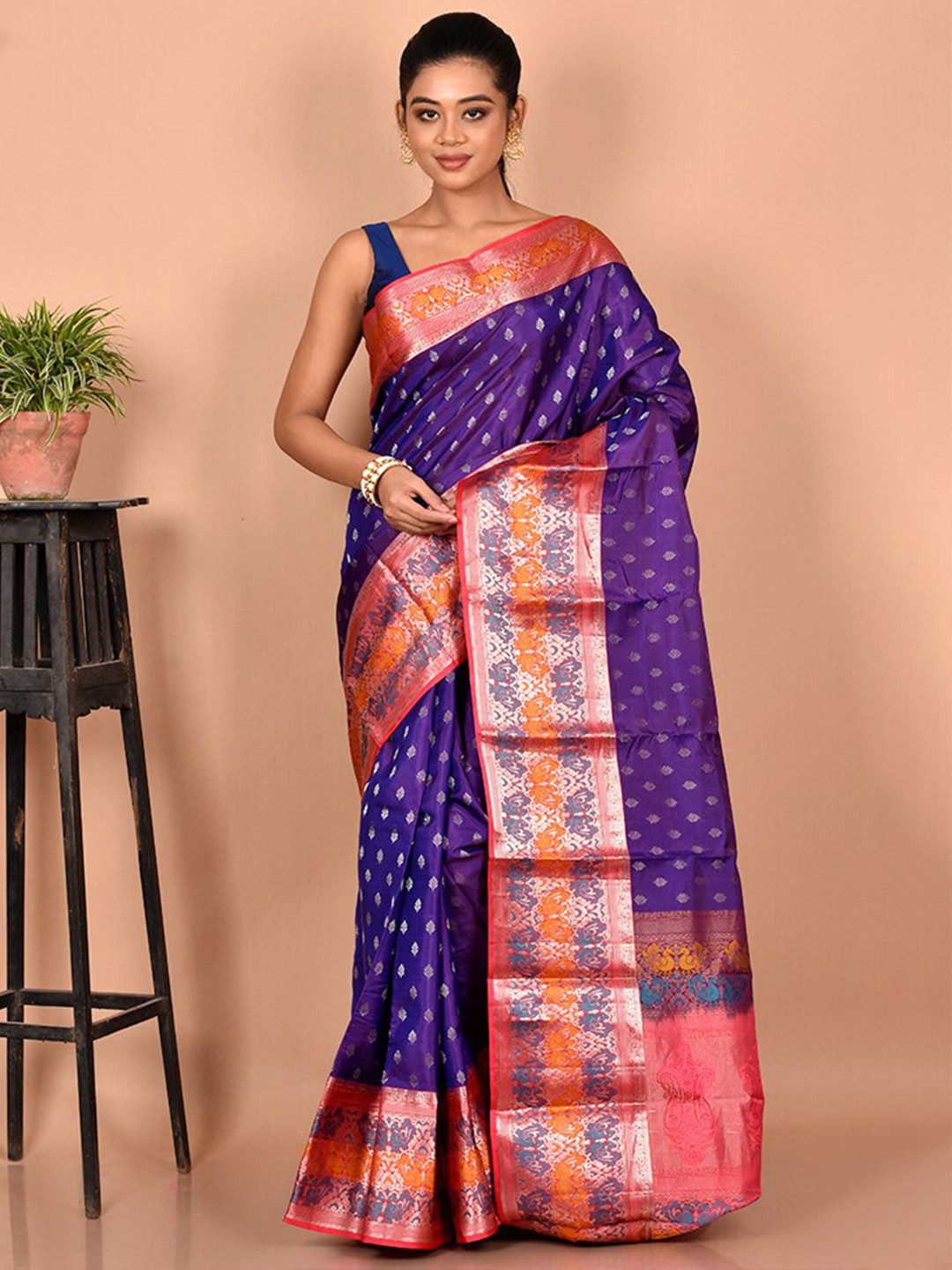 

AllSilks Woven Design Zari Pure Silk Kanjeevaram Saree, Purple