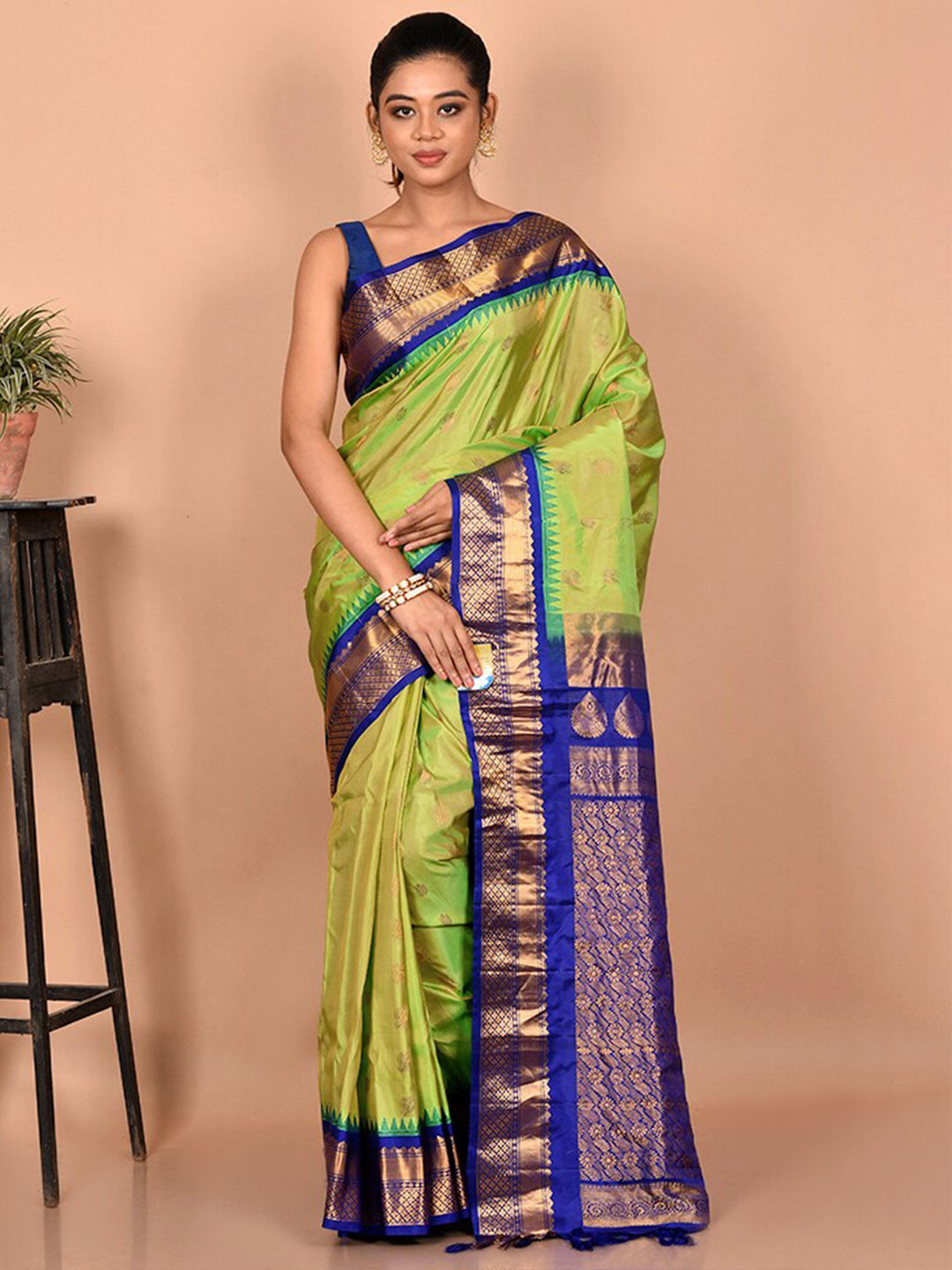 

AllSilks Woven Design Zari Pure Silk Kanjeevaram Saree, Green