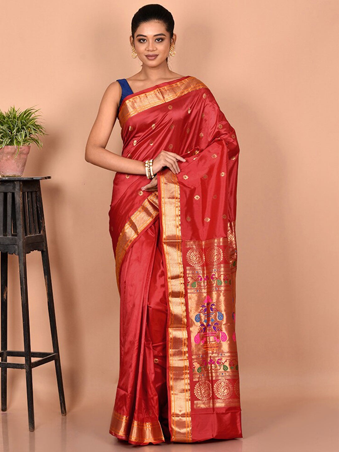 

AllSilks Woven Design Zari Pure Silk Kanjeevaram Saree, Red