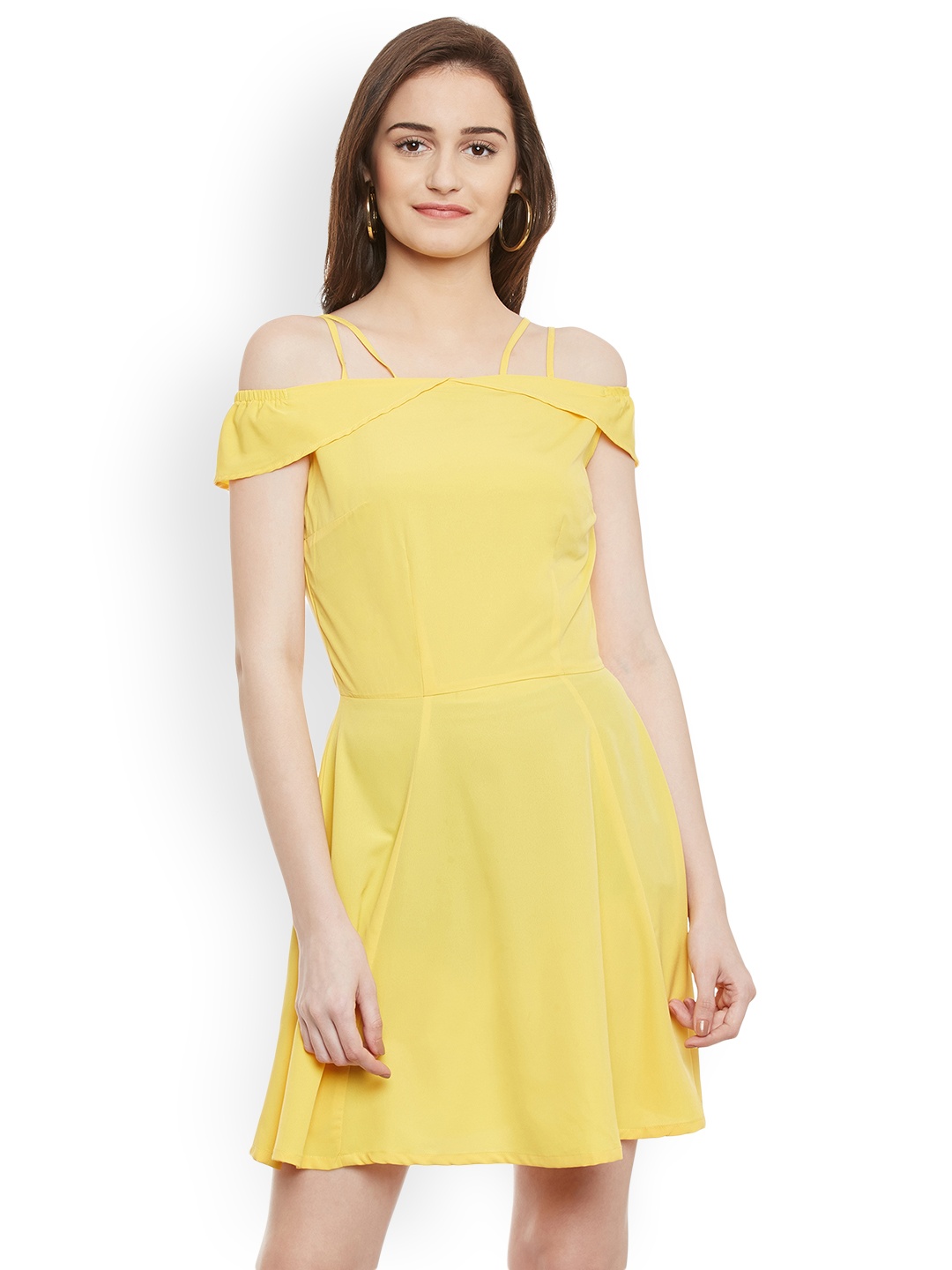 

Popnetic Women Yellow Solid Fit and Flare Dress