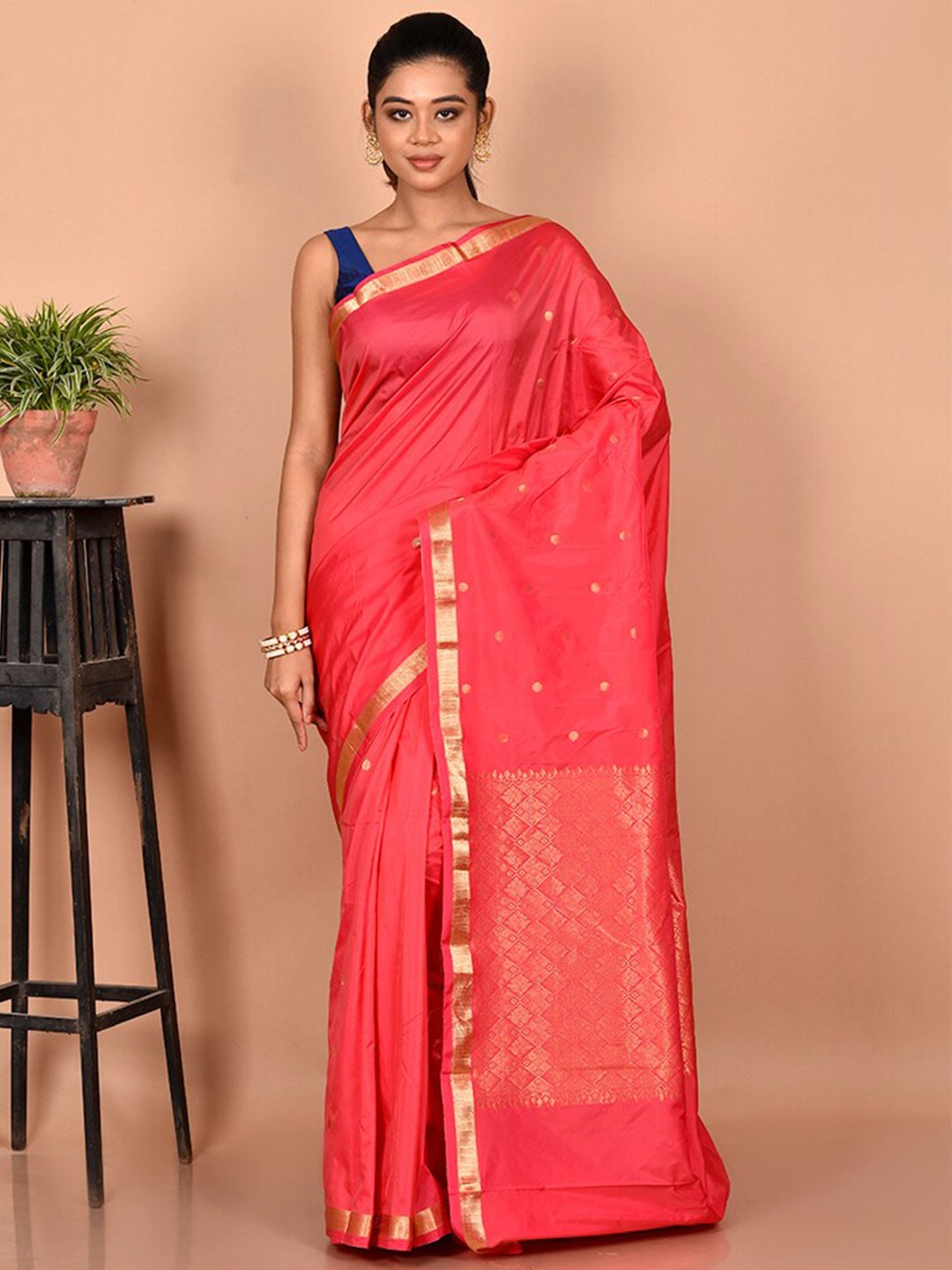 

AllSilks Woven Design Zari Silk Blend Kanjeevaram Saree, Pink