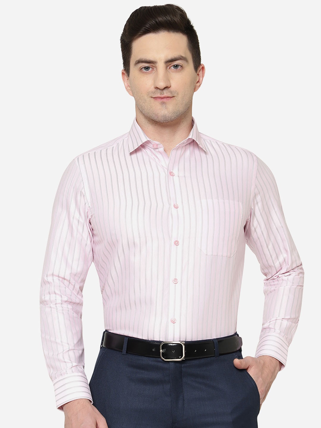 

Greenfibre Men Slim Fit Striped Formal Shirt, Pink