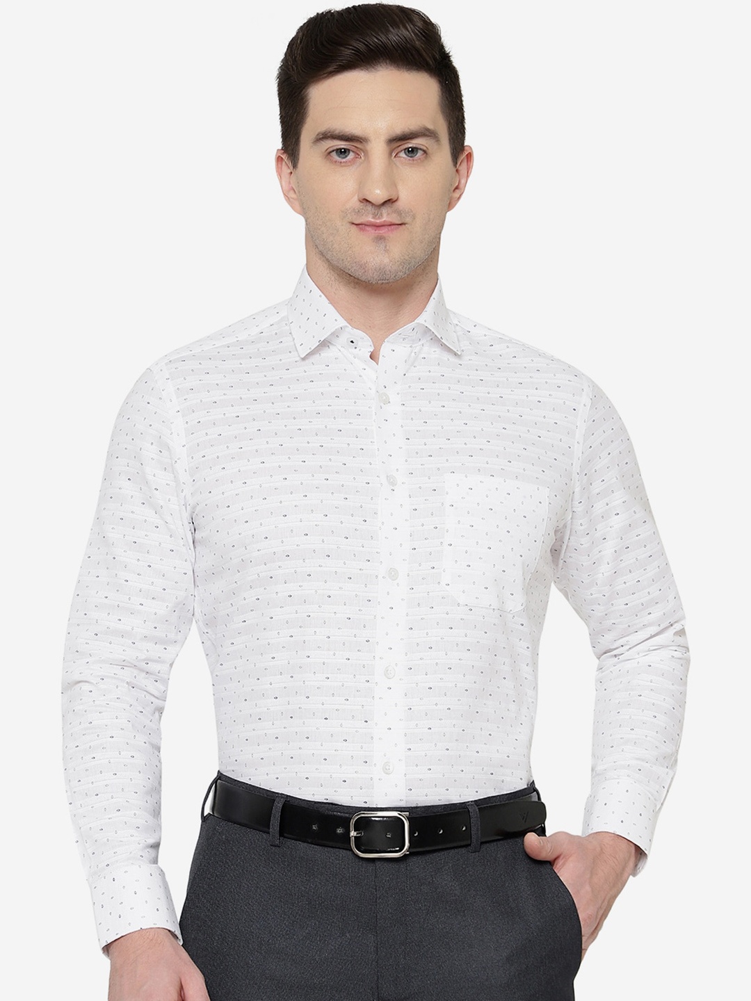 

Greenfibre Men Slim Fit Printed Formal Shirt, White