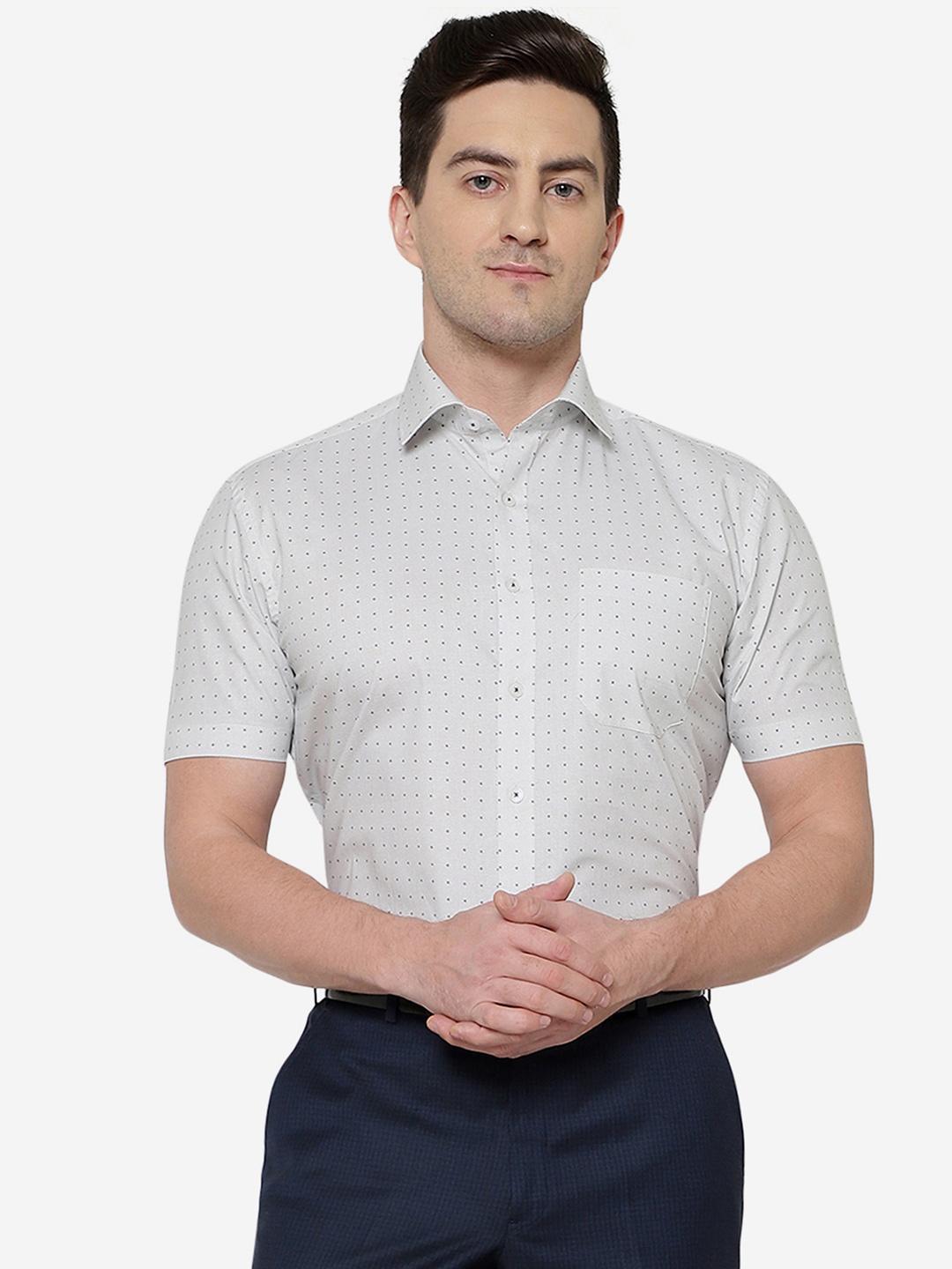 

JADE BLUE Micro Ditsy Printed Cotton Formal Shirt, White