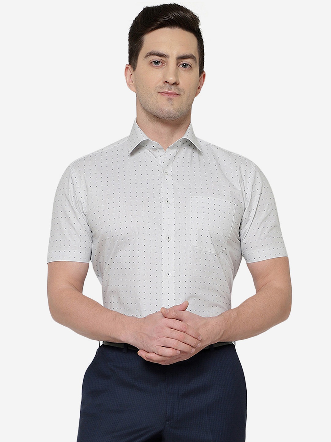 

JADE BLUE Micro Ditsy Printed Cotton Formal Shirt, White