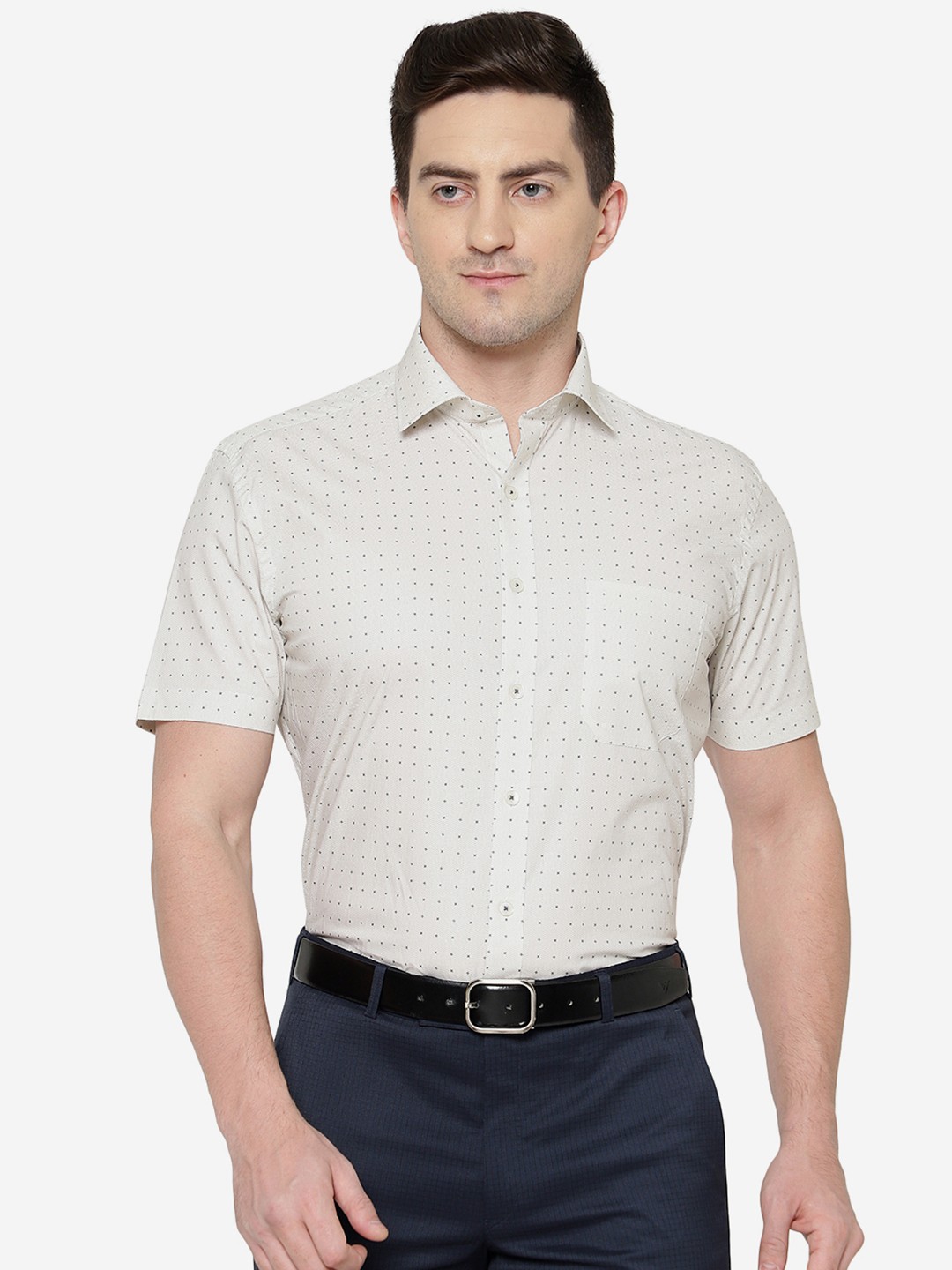 

JADE BLUE Micro Ditsy Printed Cotton Formal Shirt, Beige