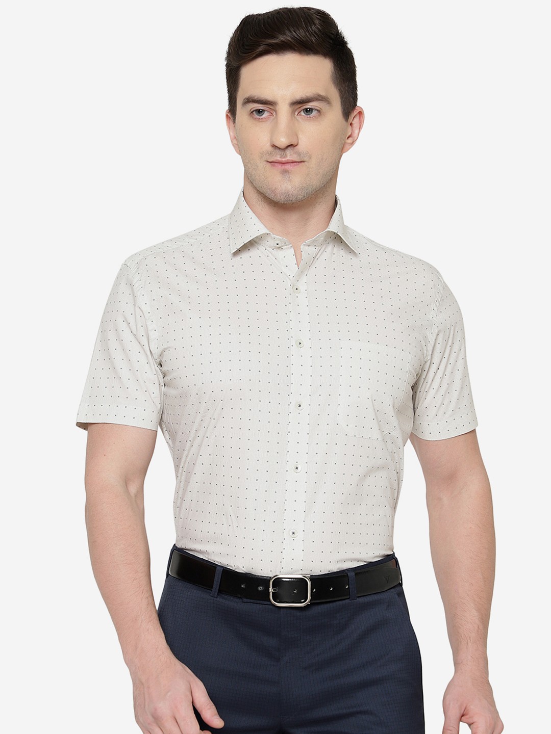 

JADE BLUE Men Printed Cotton Formal Shirt, Beige