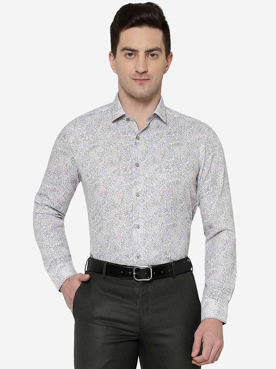 

JB STUDIO Men Slim Fit Floral Printed Cotton Formal Shirt, Grey