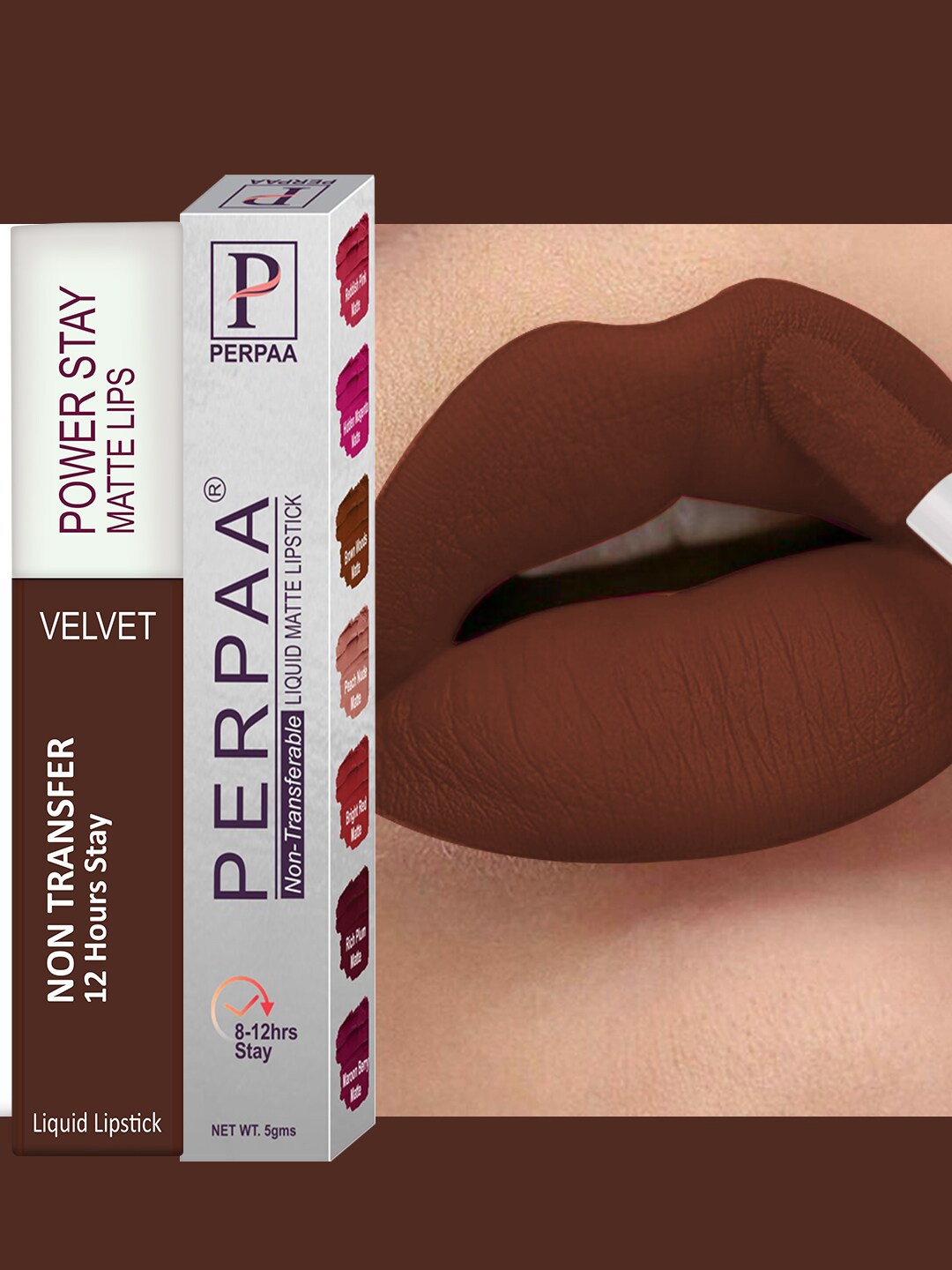 

PERPAA Power Stay Non-Transfer & Long-Lasting Velvet Matte Liquid Lipstick 5 g- Brown 16