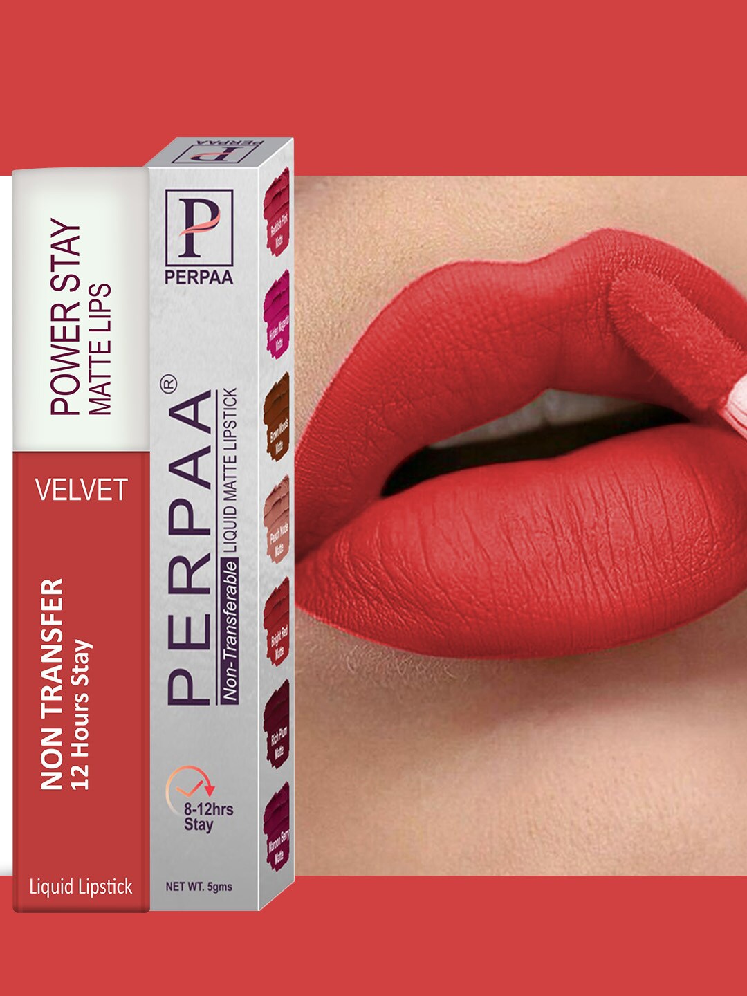 

PERPAA Power Stay Non-Transfer & Long-Lasting Velvet Matte Liquid Lipstick 5 g- Bright Red 01