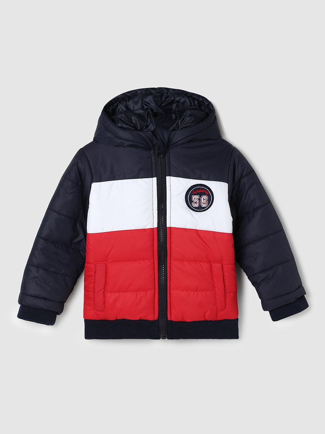 

max Boys Black & Red Colourblocked Puffer Jacket with Patchwork, Multi