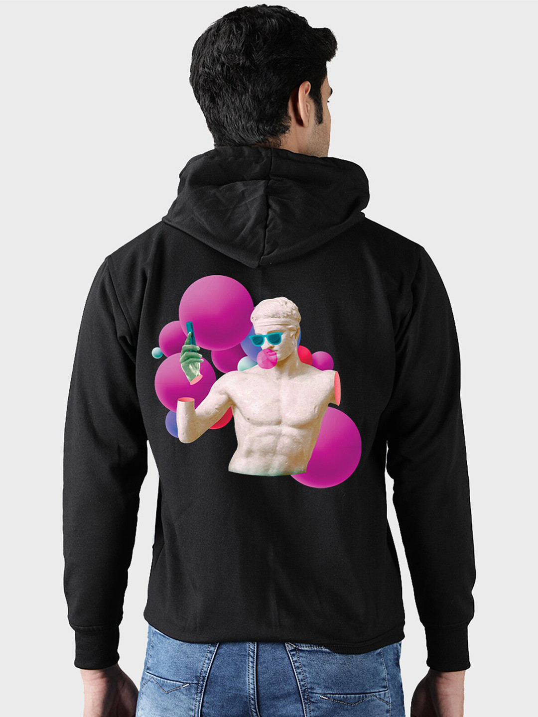 

Mad Over Print Men Black Printed Hooded Sweatshirt