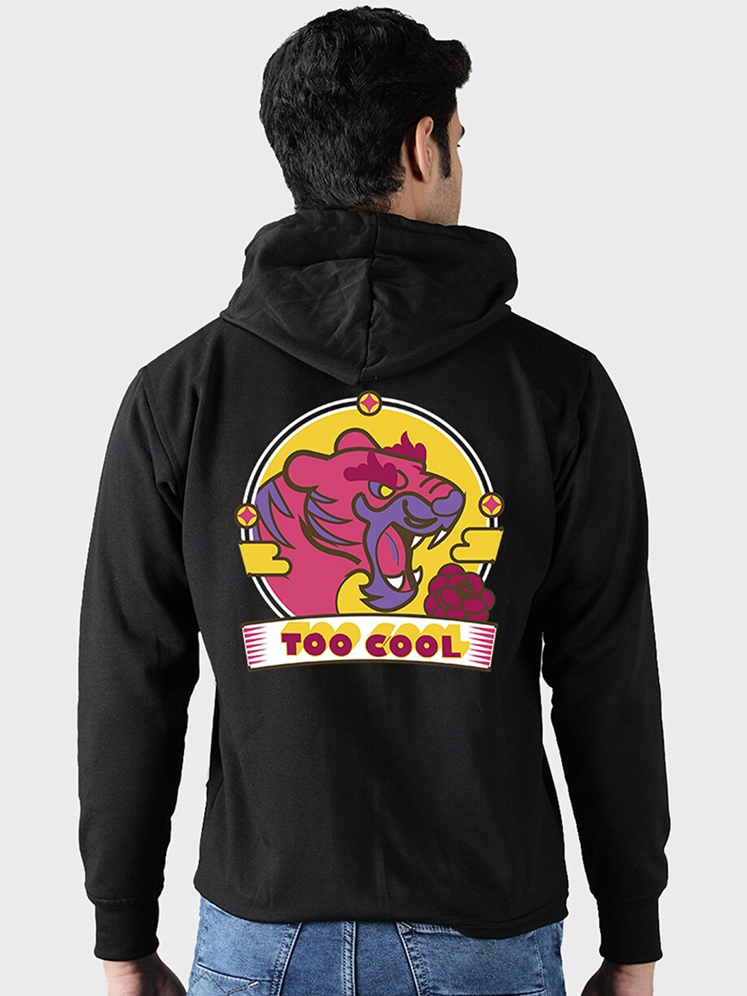 

Mad Over Print Men Black Printed Hooded Sweatshirt