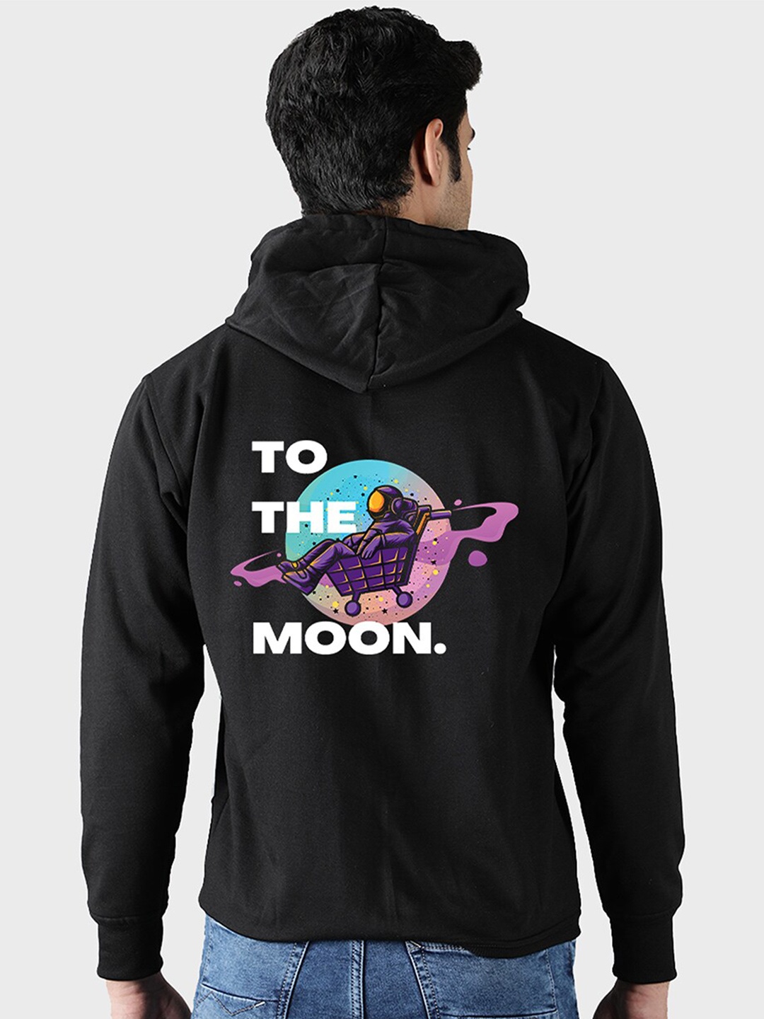

Mad Over Print Men Black Printed Hooded Sweatshirt
