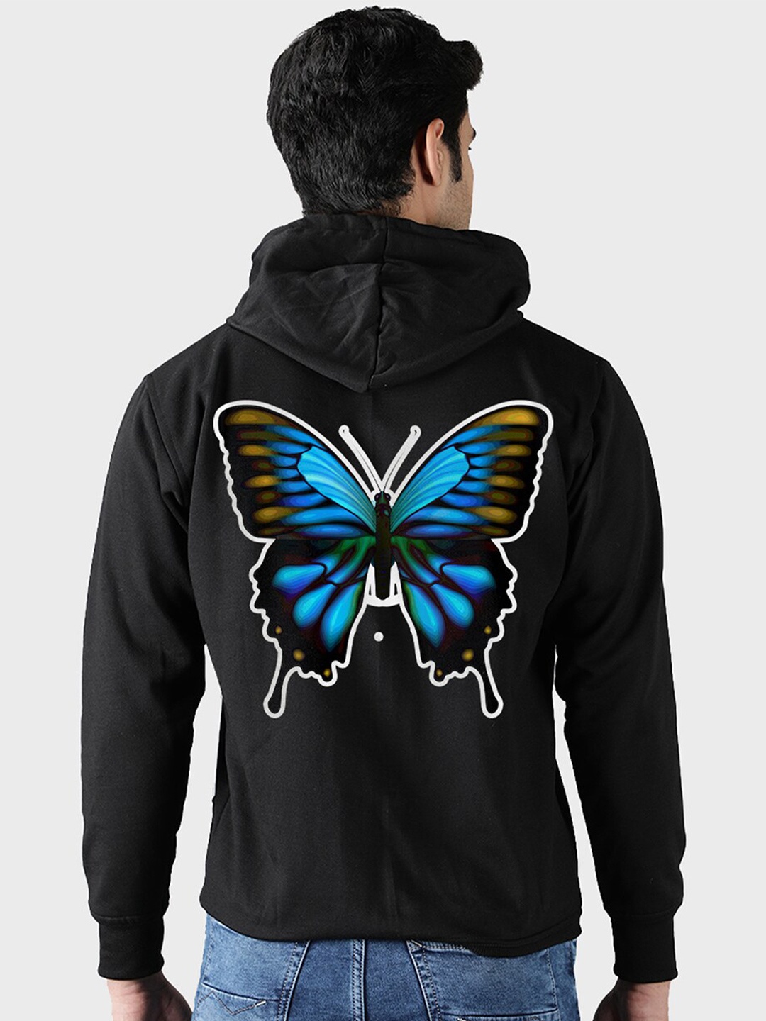 

Mad Over Print Men Black Printed Hooded Sweatshirt