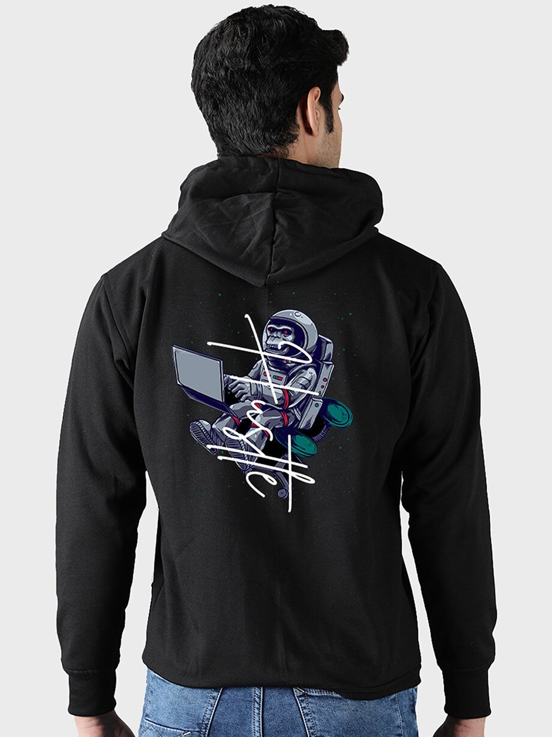 

Mad Over Print Men Black Printed Hooded Sweatshirt