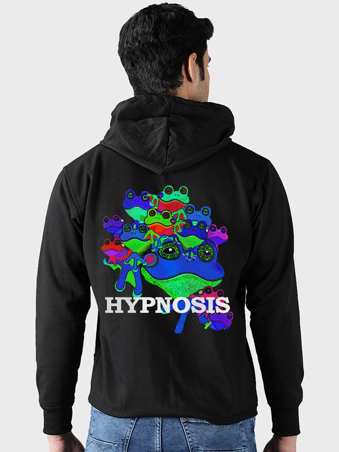 

Mad Over Print Men Black Printed Hooded Sweatshirt