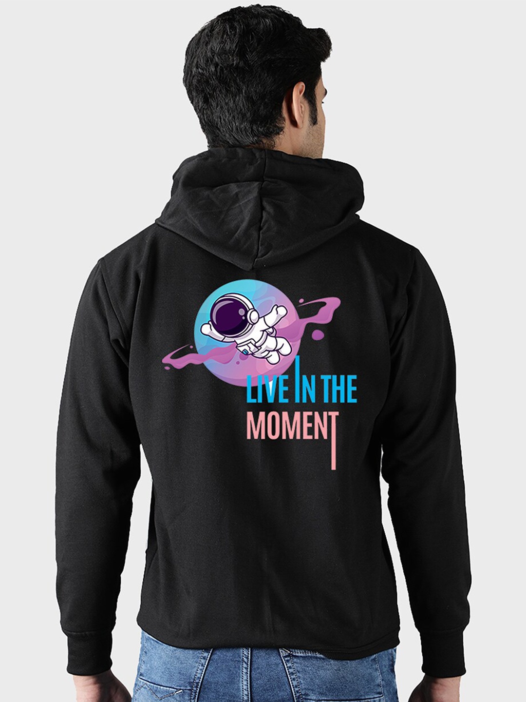 

Mad Over Print Men Black Printed Hooded Sweatshirt