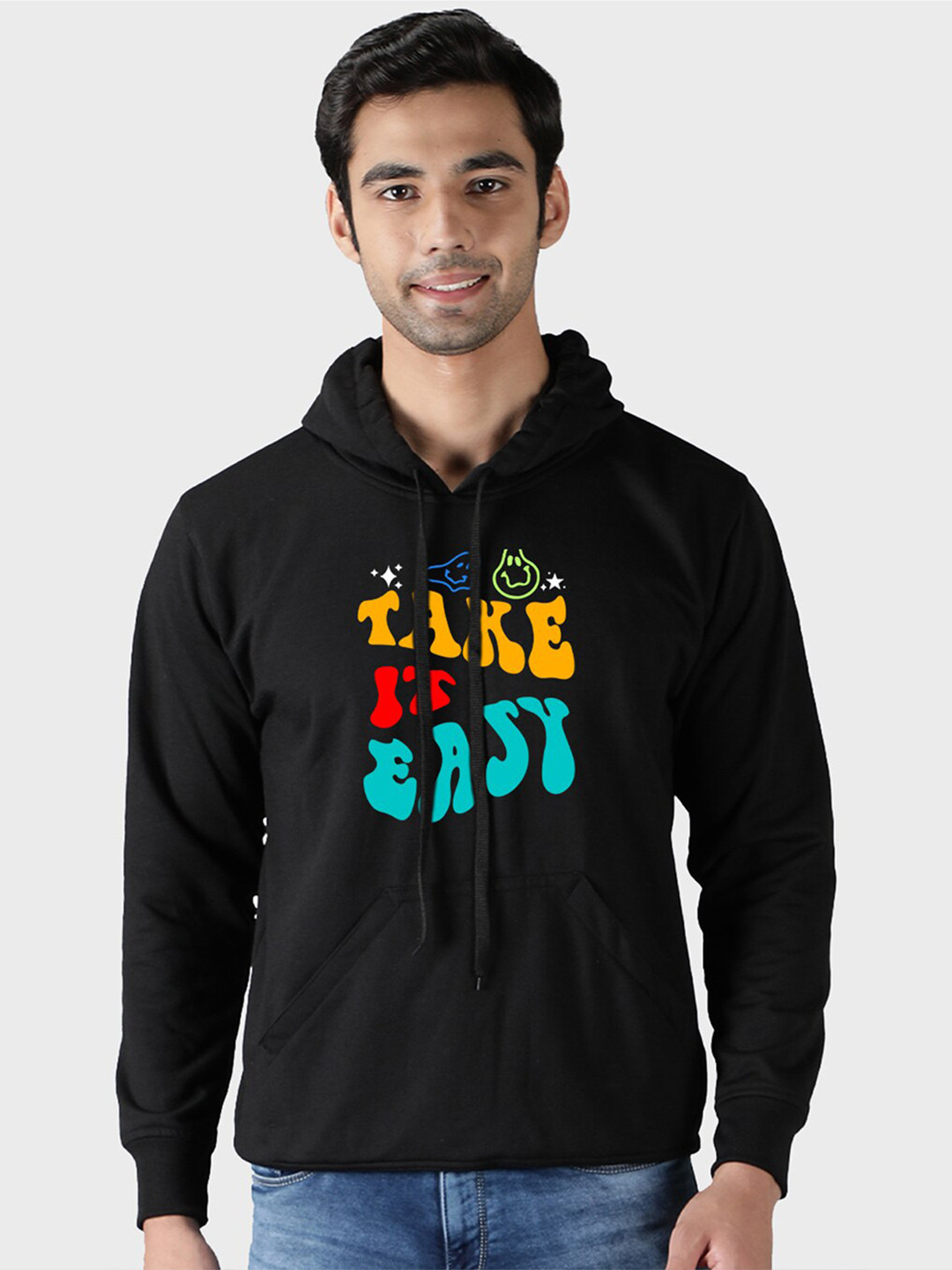 

Mad Over Print Men Black Printed Hooded Sweatshirt