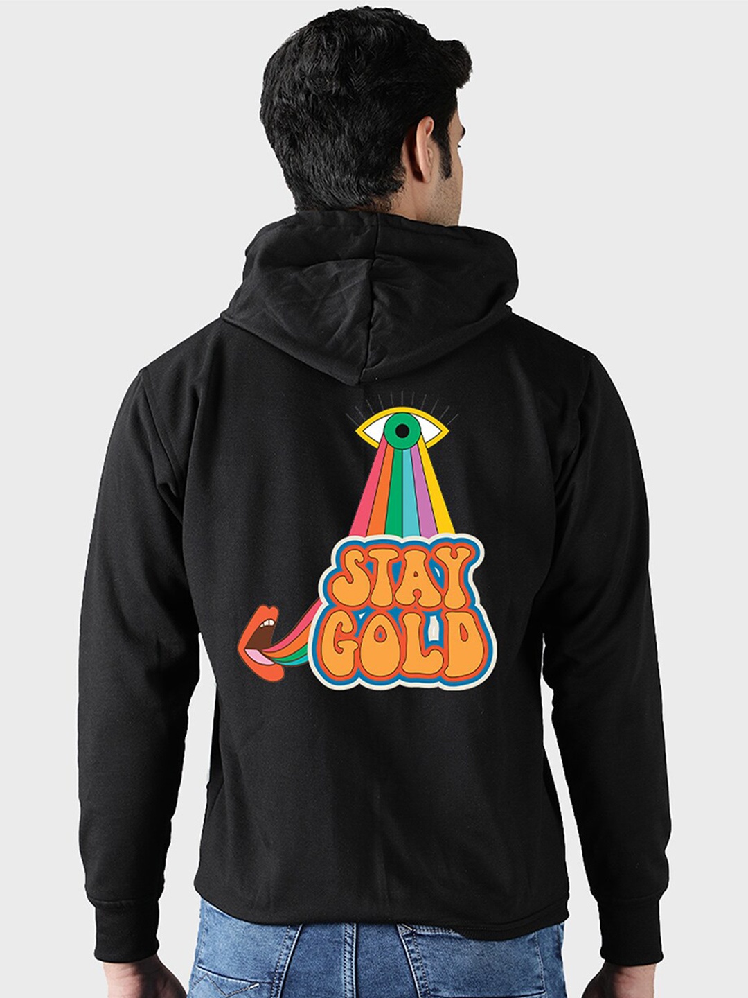 

Mad Over Print Men Black Hooded Sweatshirt