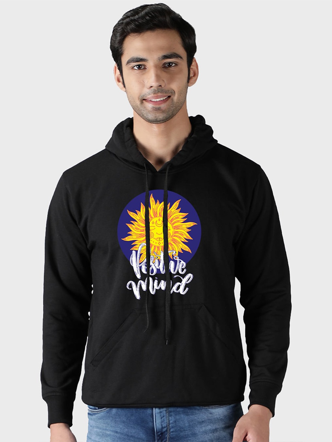 

Mad Over Print Men Black Printed Hooded Sweatshirt