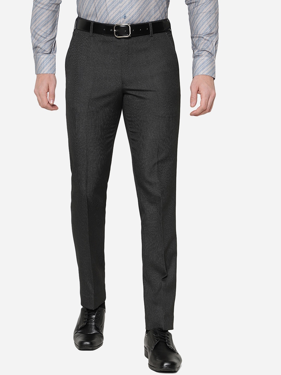 

Greenfibre Men Terry Rayon Slim Fit Formal Trouser, Black
