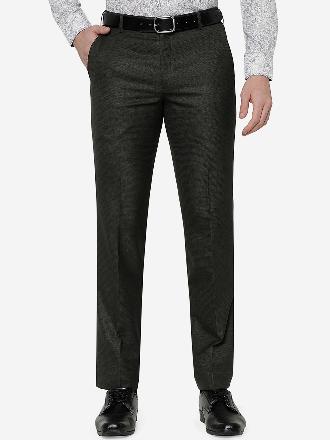 

Greenfibre Men Terry Rayon Slim Fit Formal Trouser, Green