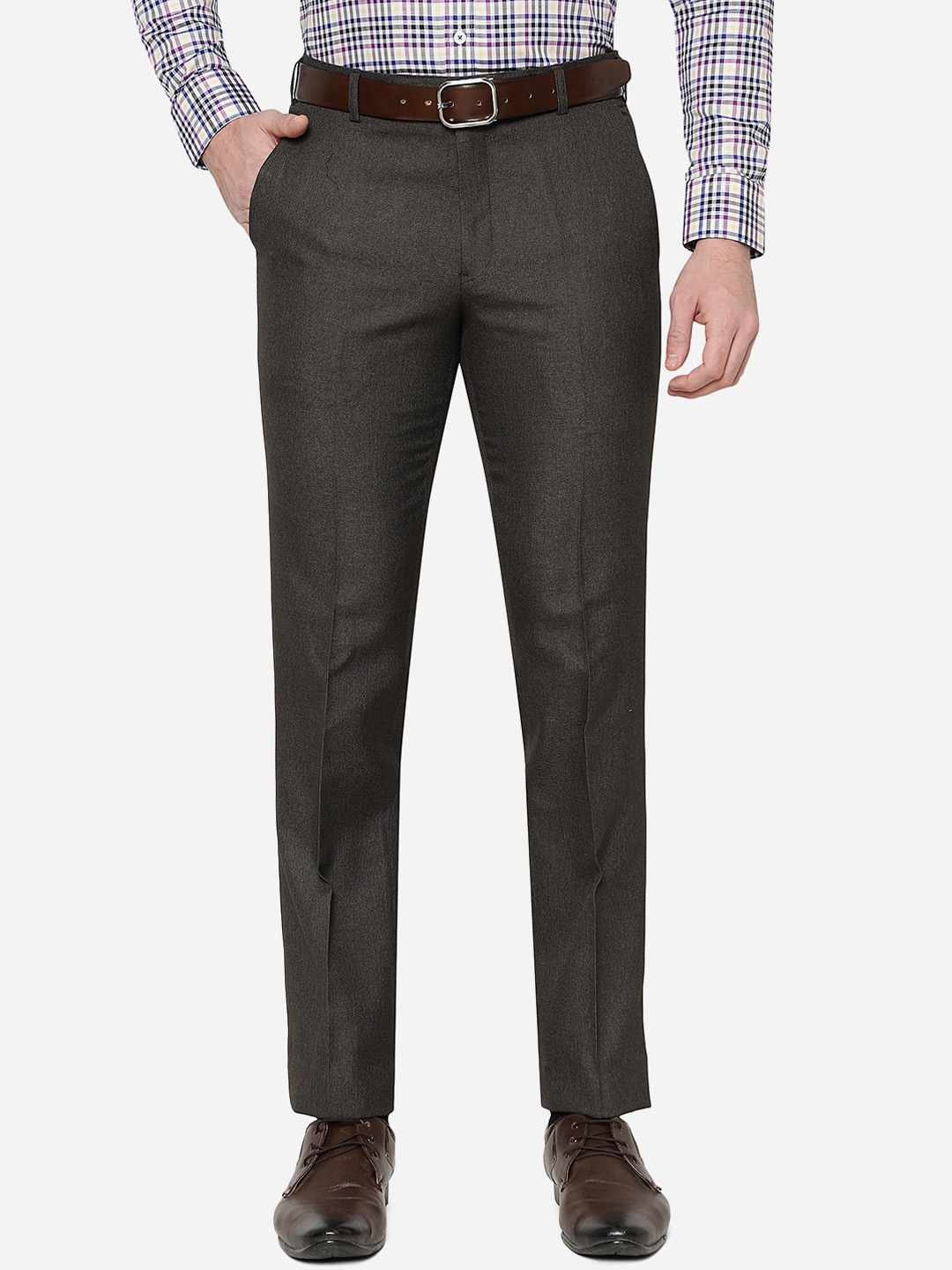 

Greenfibre Men Terry Rayon Slim Fit Formal Trouser, Brown