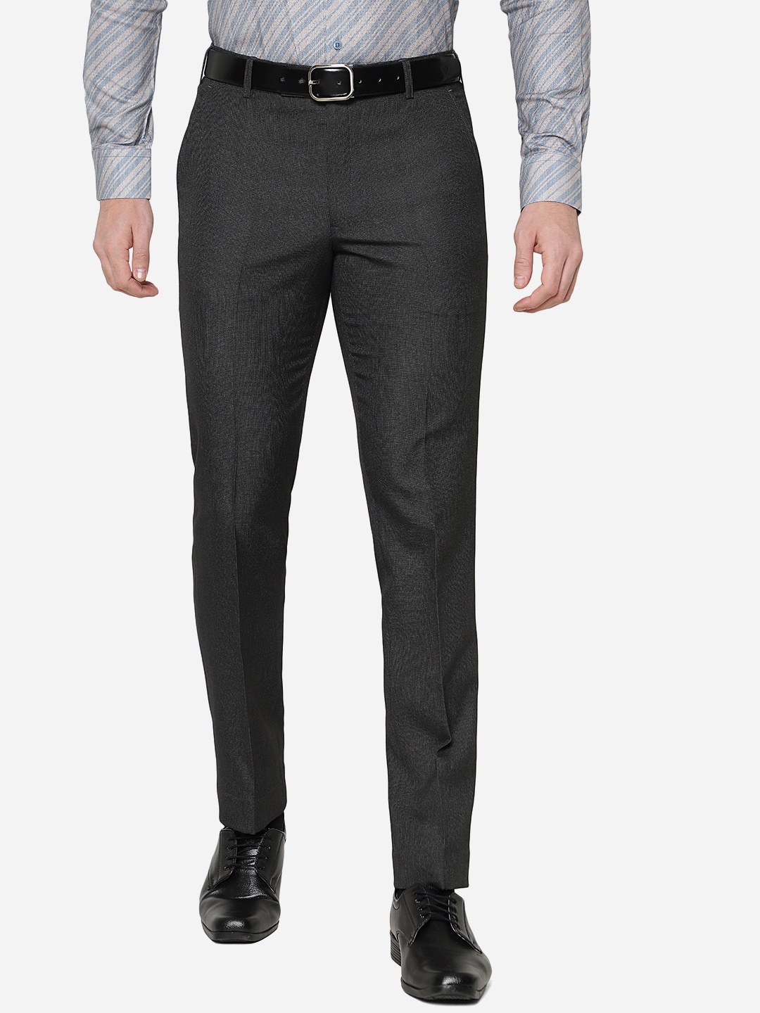 

Greenfibre Men Terry Rayon Slim Fit Formal Trouser, Black