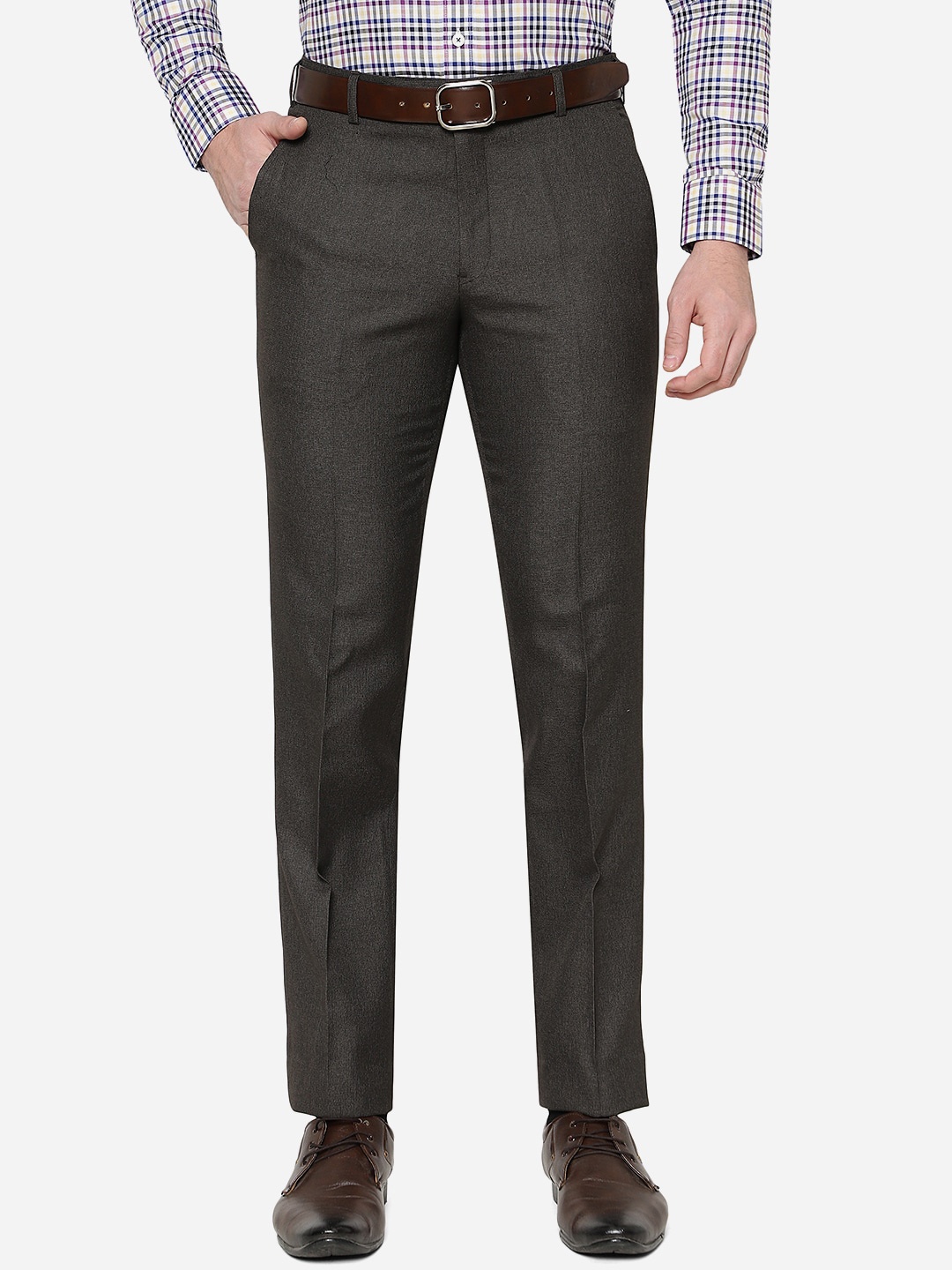 

Greenfibre Men Terry Rayon Slim Fit Formal Trouser, Brown