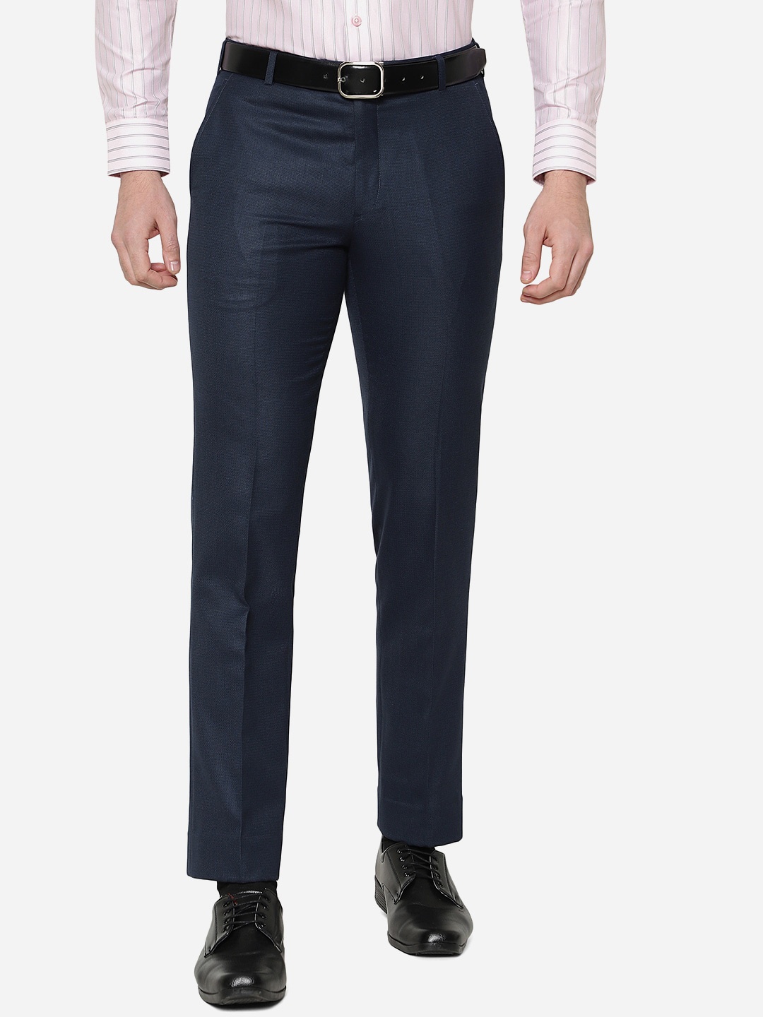

Greenfibre Men Terry Rayon Slim Fit Formal Trouser, Blue