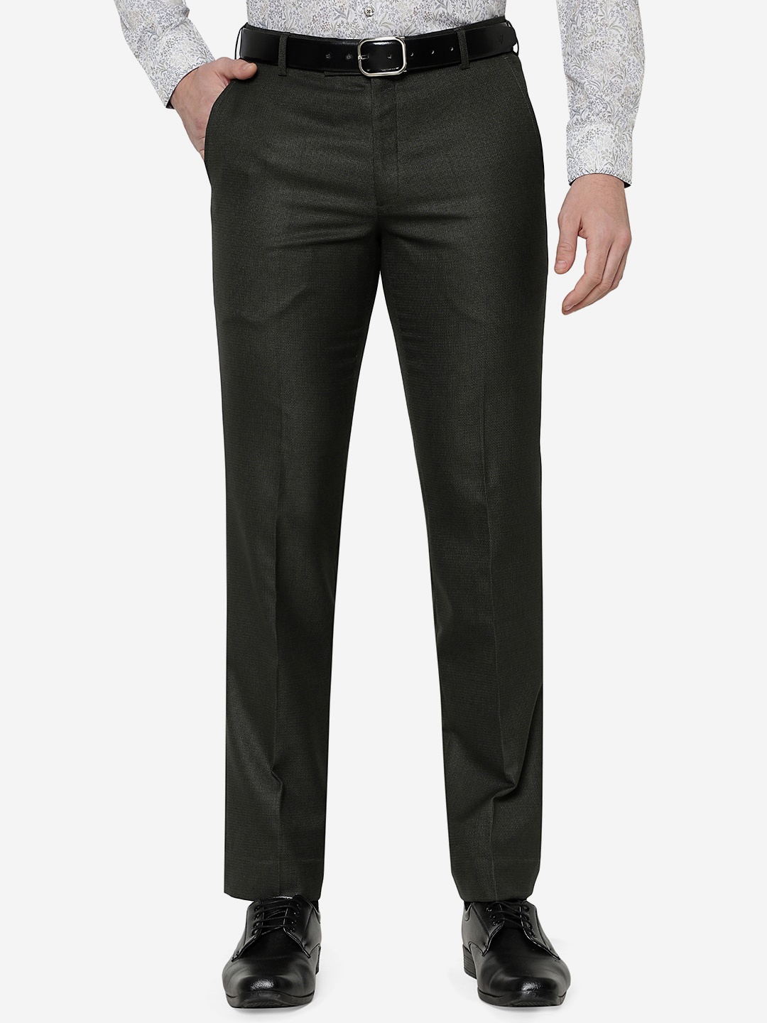

Greenfibre Men Terry Rayon Slim Fit Formal Trouser, Green