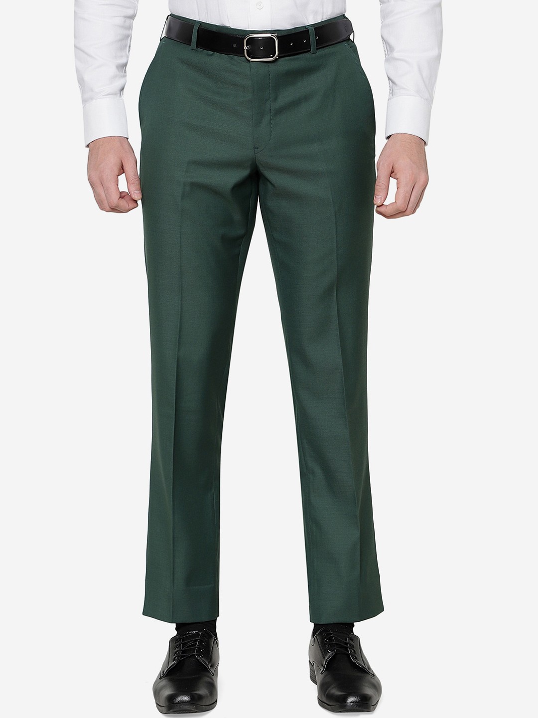

JADE BLUE Men Terry Rayon Classic Fit Formal Trouser, Green