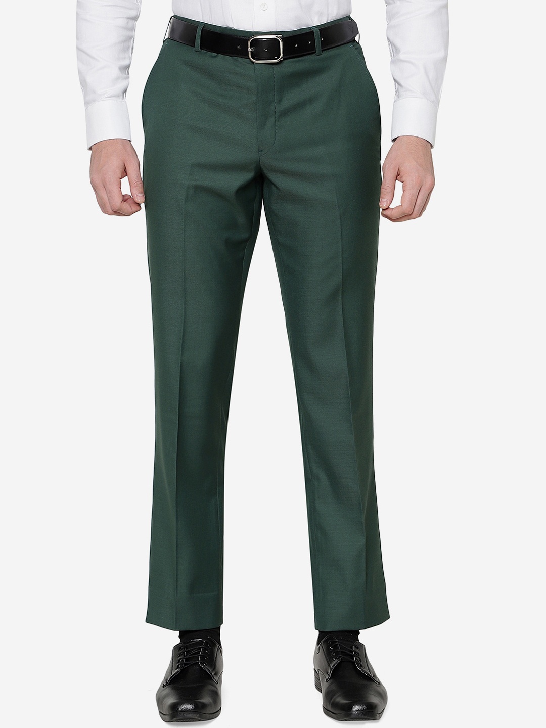 

JADE BLUE Men Terry Rayon Classic Fit Formal Trouser, Green