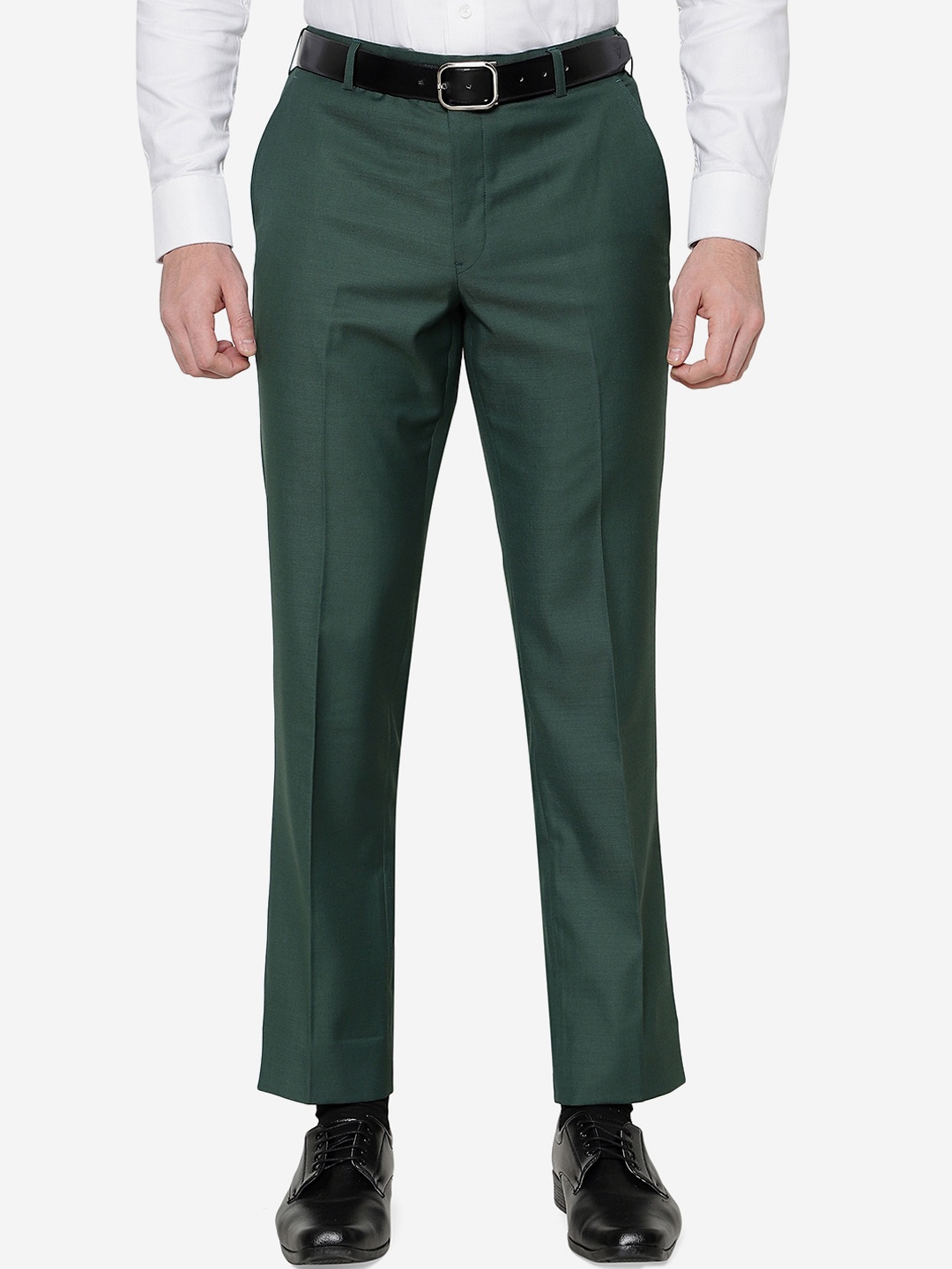 

JADE BLUE Men Terry Rayon Classic Fit Formal Trouser, Green