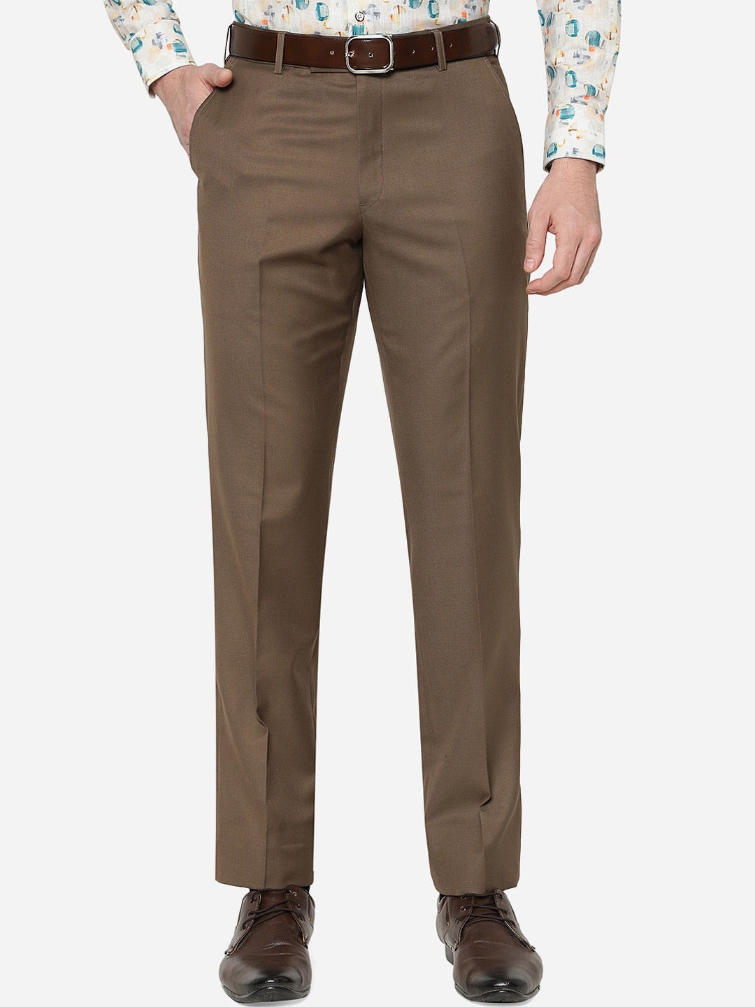 

JADE BLUE Men Terry Rayon Classic Fit Formal Trouser, Brown