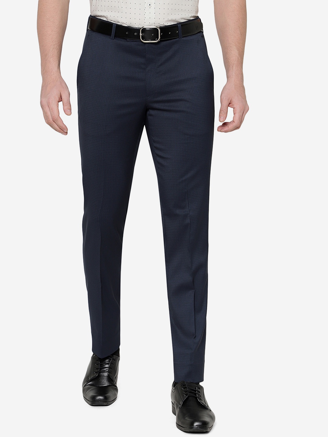 

JB STUDIO Men Checked Slim Fit Formal Trouser, Navy blue