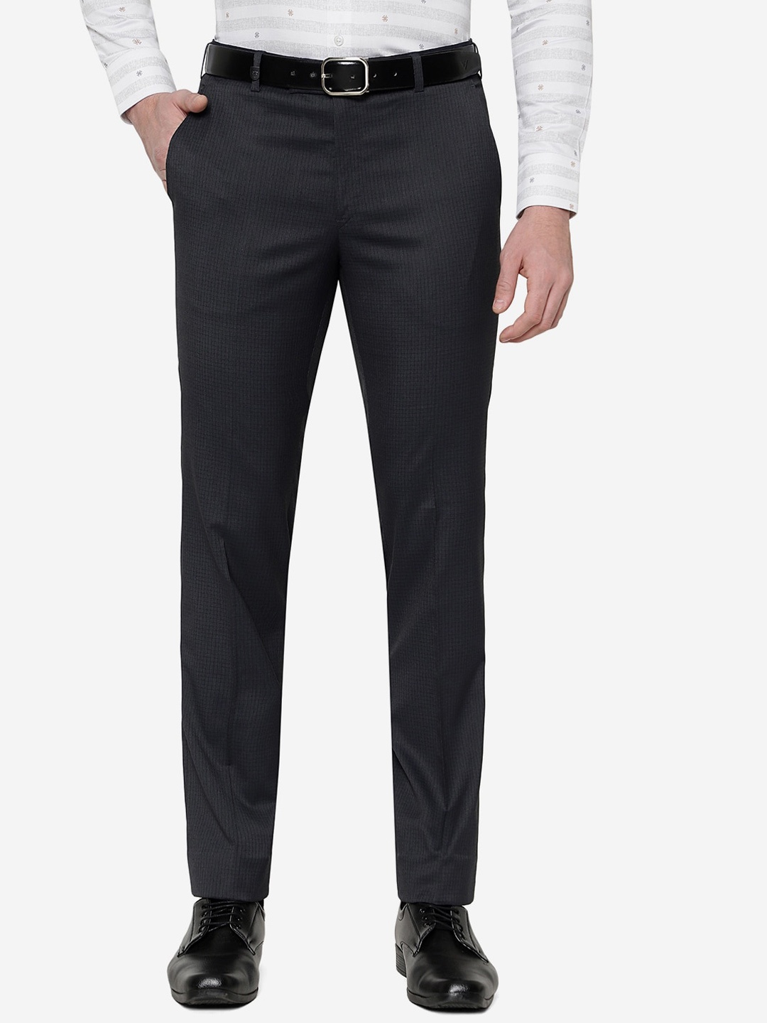 

JB STUDIO Men Checked Slim Fit Formal Trouser, Black