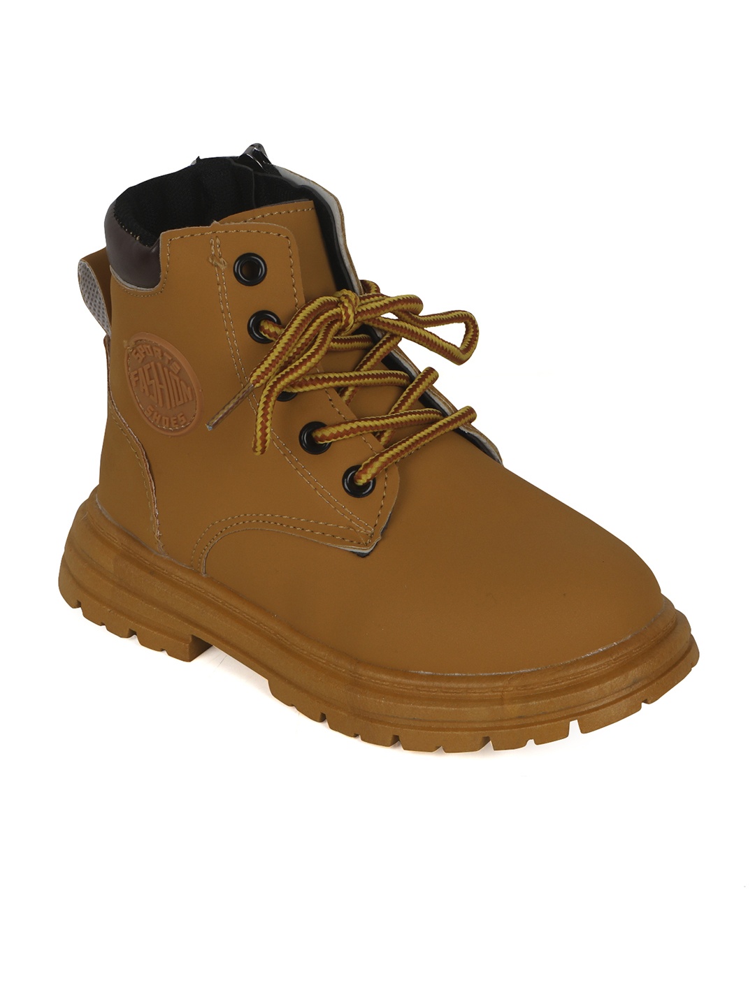 

FEETWELL SHOES Kids PU High-Top Lace Ups Fashion Boots, Tan