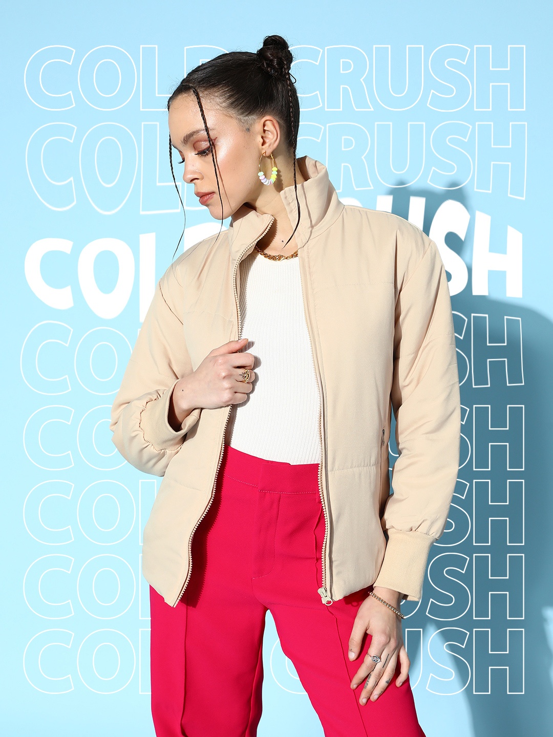 

Berrylush Women Beige Mock Collar Drop Shoulders Puffer Jacket