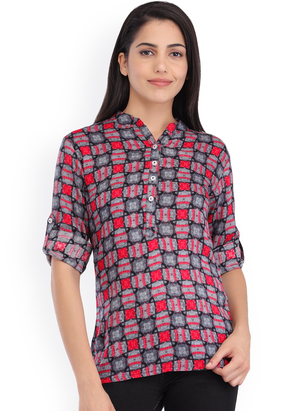 

Cottinfab Women's Printed Short Kurti, Grey