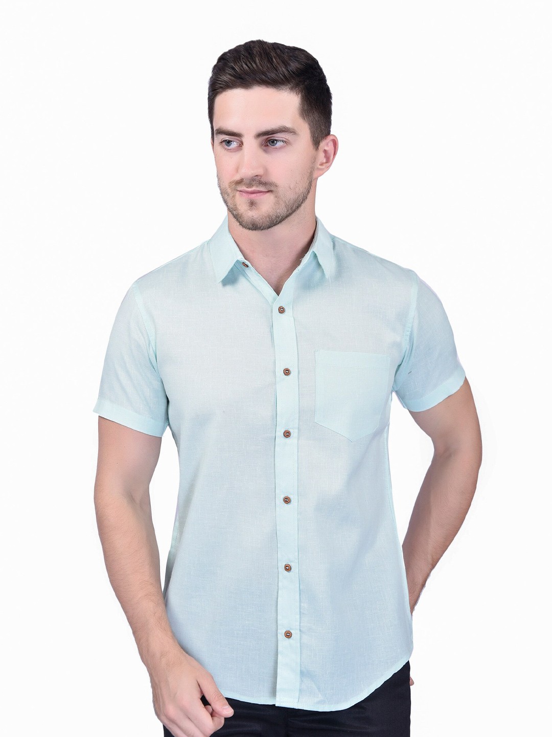 

SHIRA 24 Men Button Down Collar Casual Shirt, Blue
