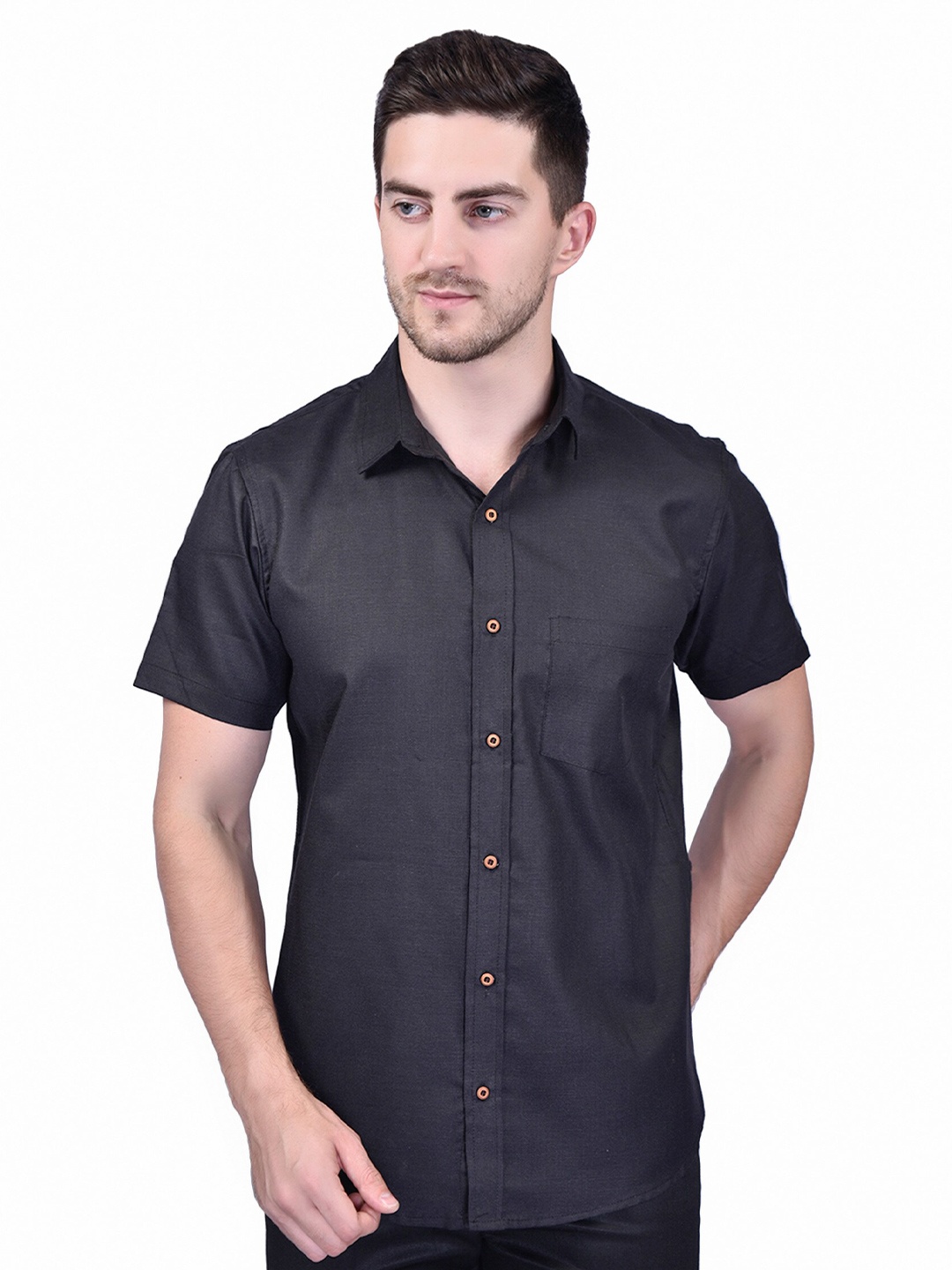 

SHIRA 24 Men Button Down Collar Casual Shirt, Black