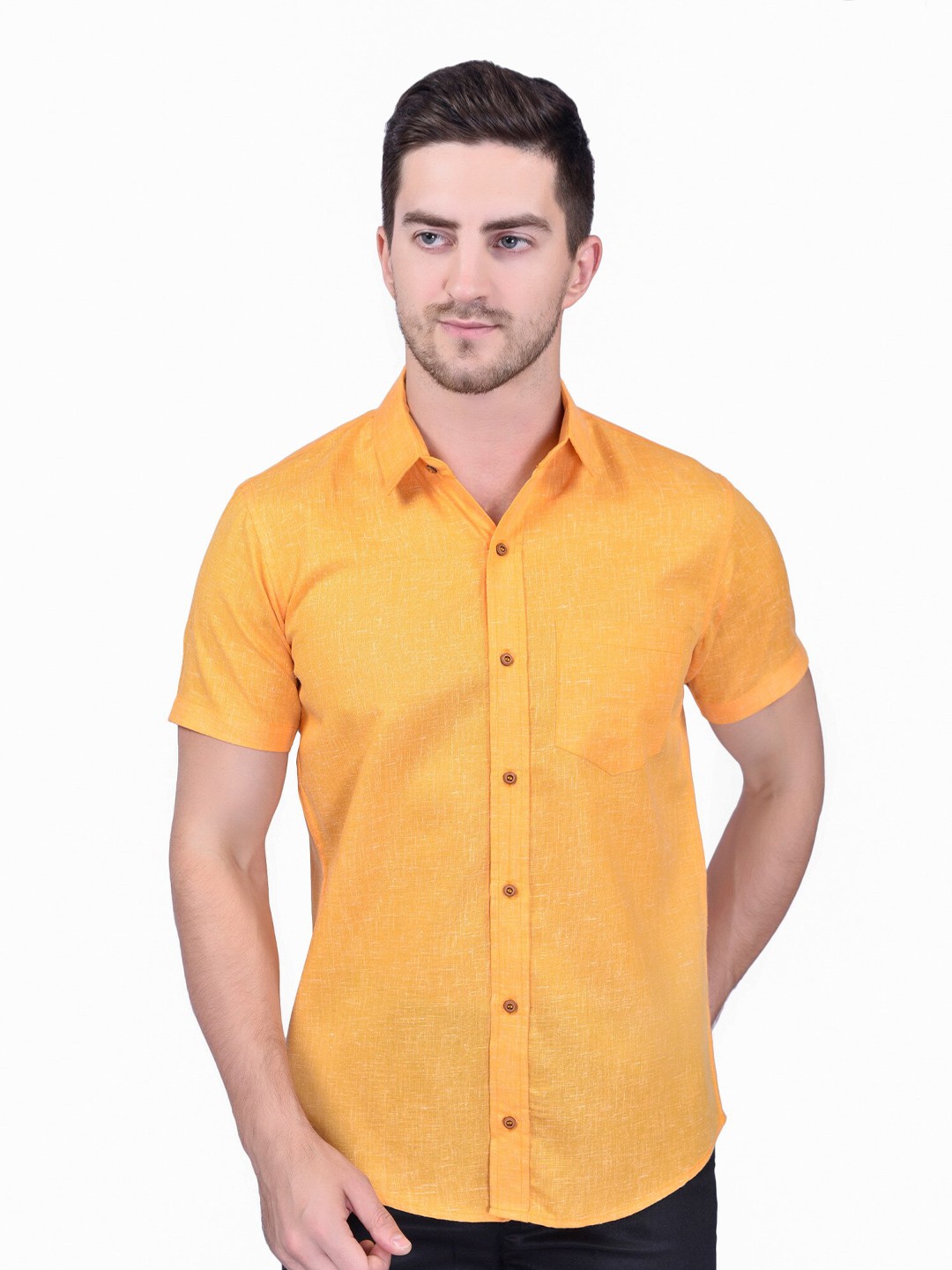 

SHIRA 24 Men Button Down Collar Casual Shirt, Mustard
