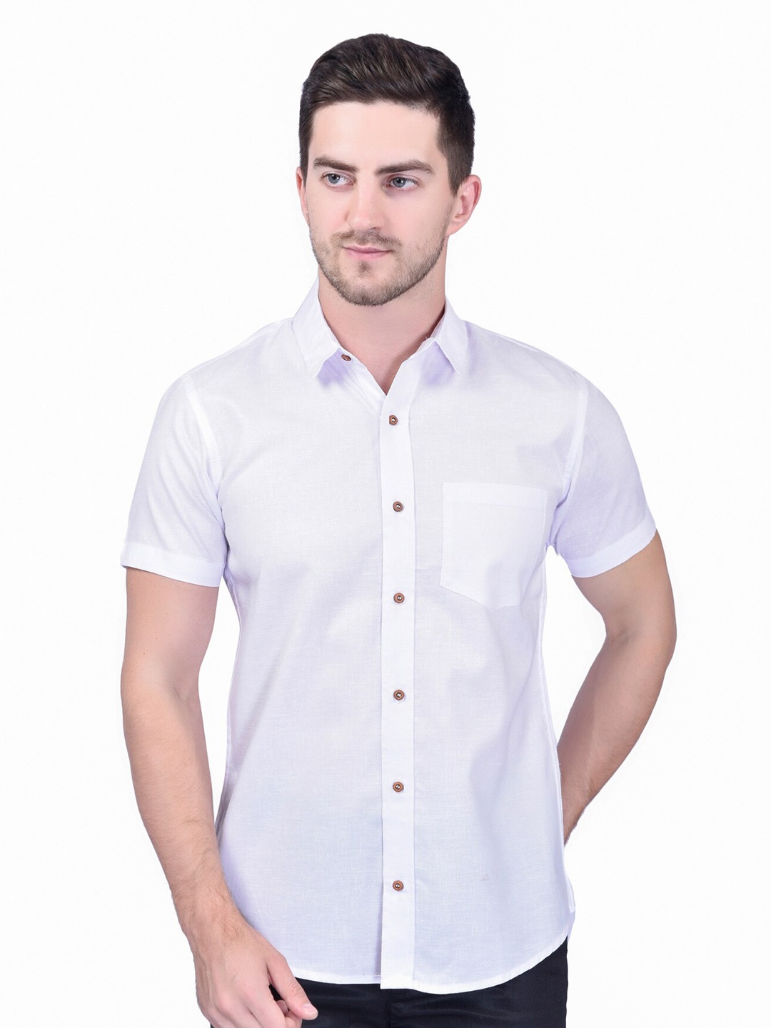

SHIRA 24 Men Button Down Collar Casual Shirt, White