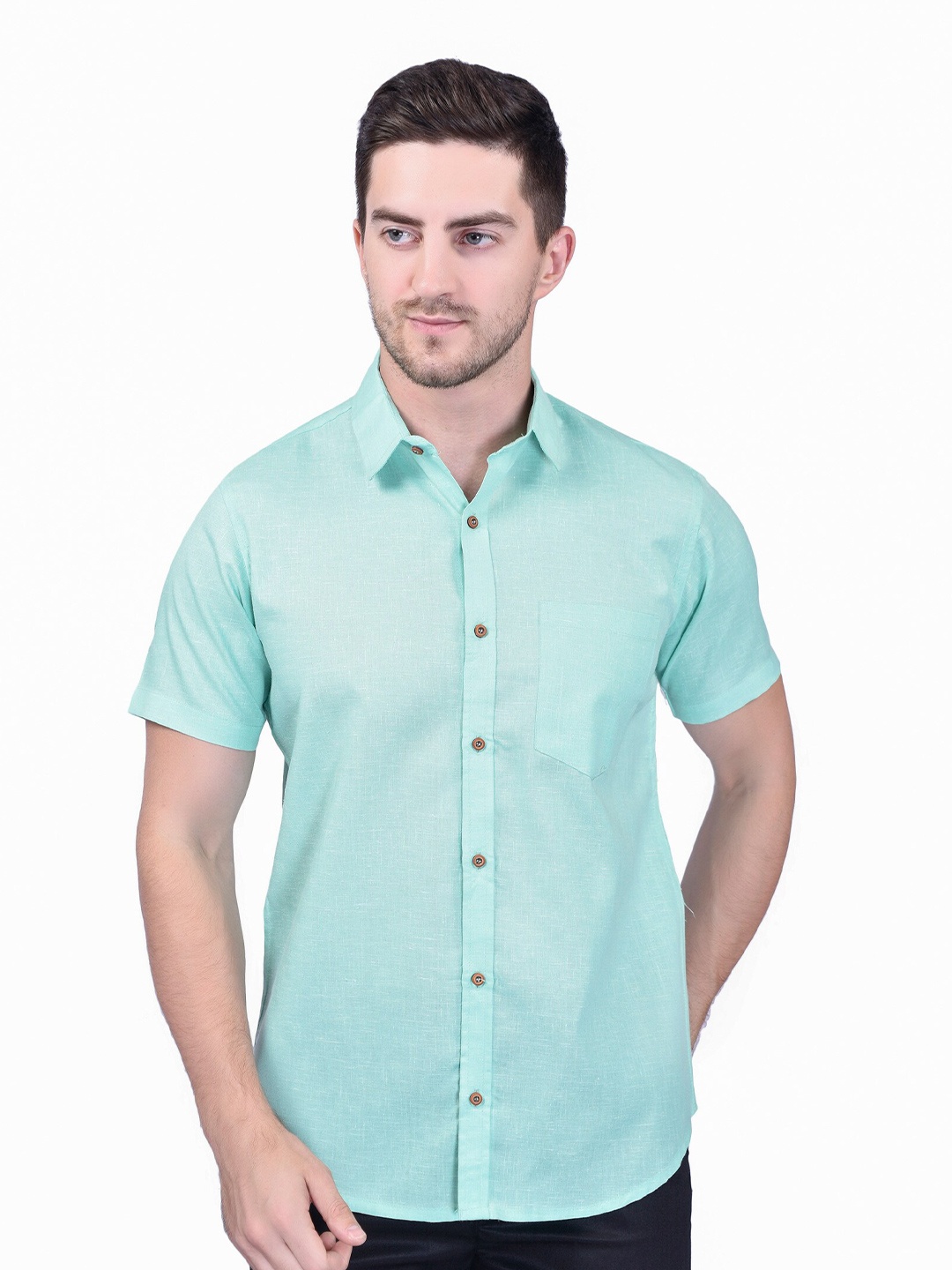 

SHIRA 24 Men Button Down Collar Casual Shirt, Green