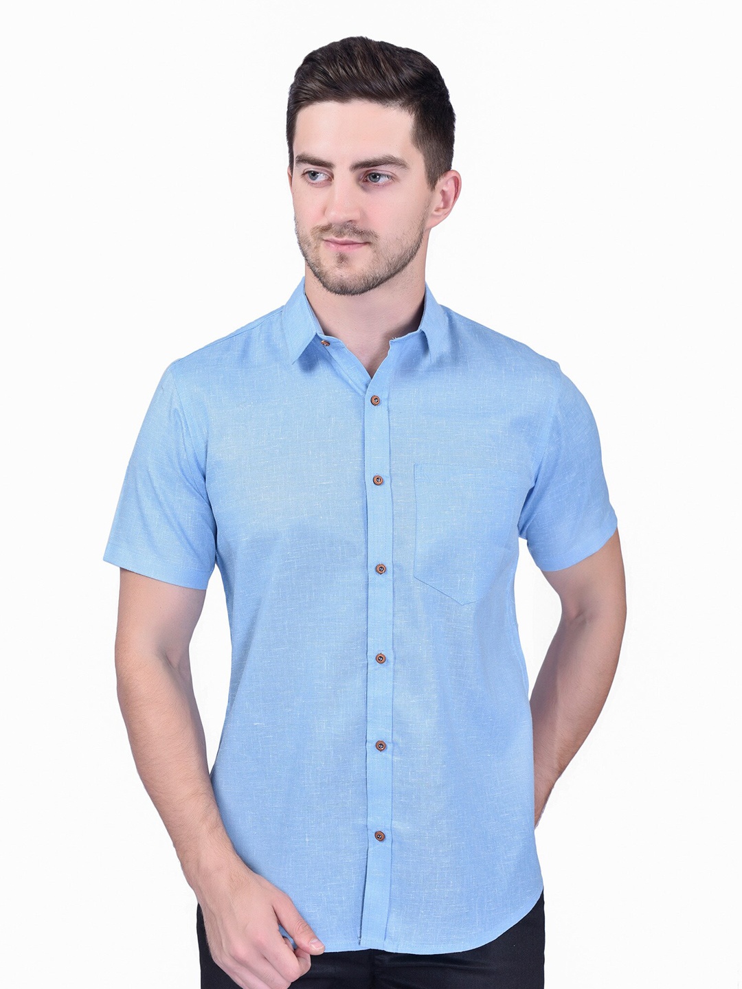 

SHIRA 24 Men Button Down Collar Casual Shirt, Blue