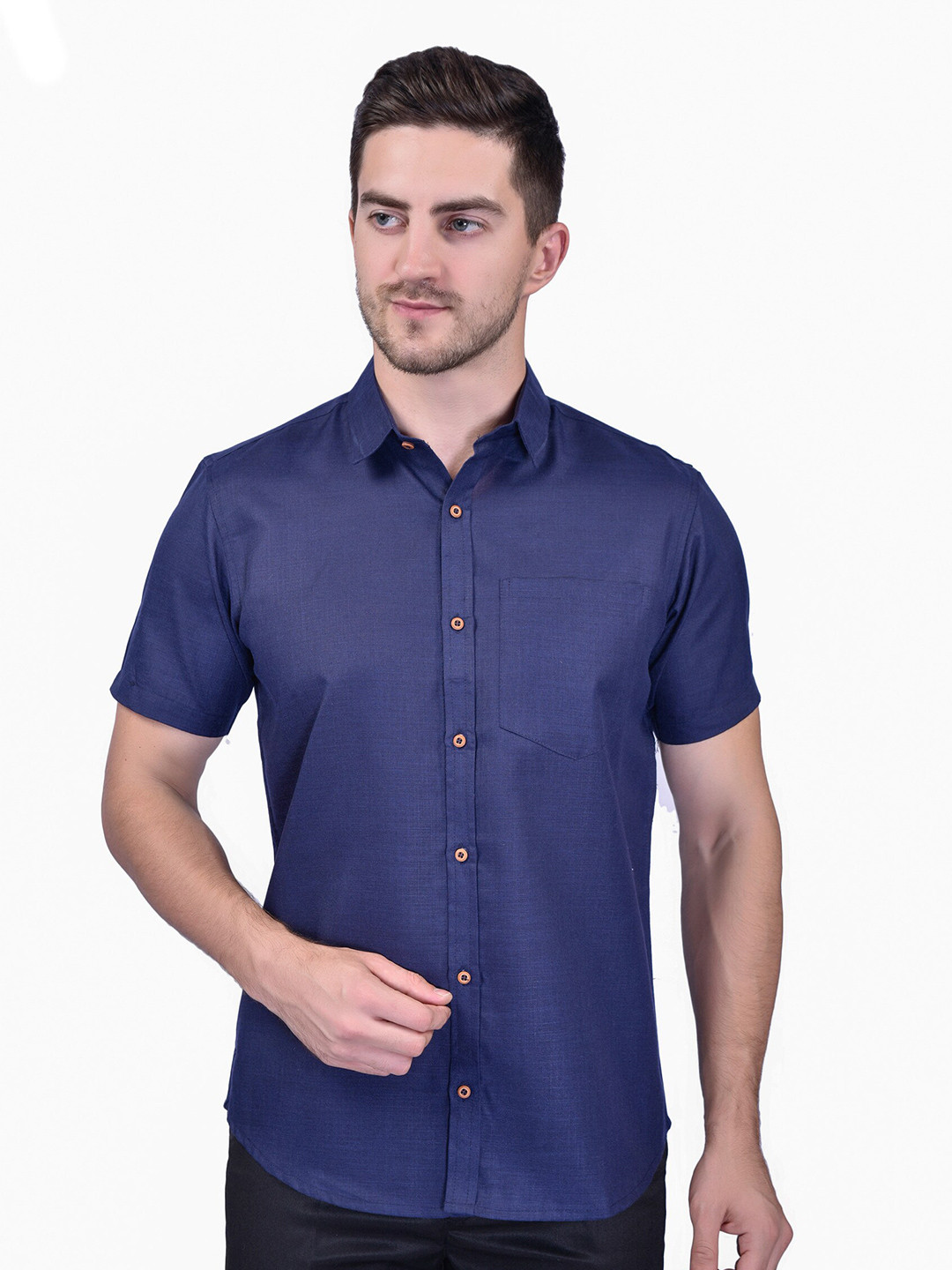 

SHIRA 24 Men Button Down Collar Casual Shirt, Navy blue
